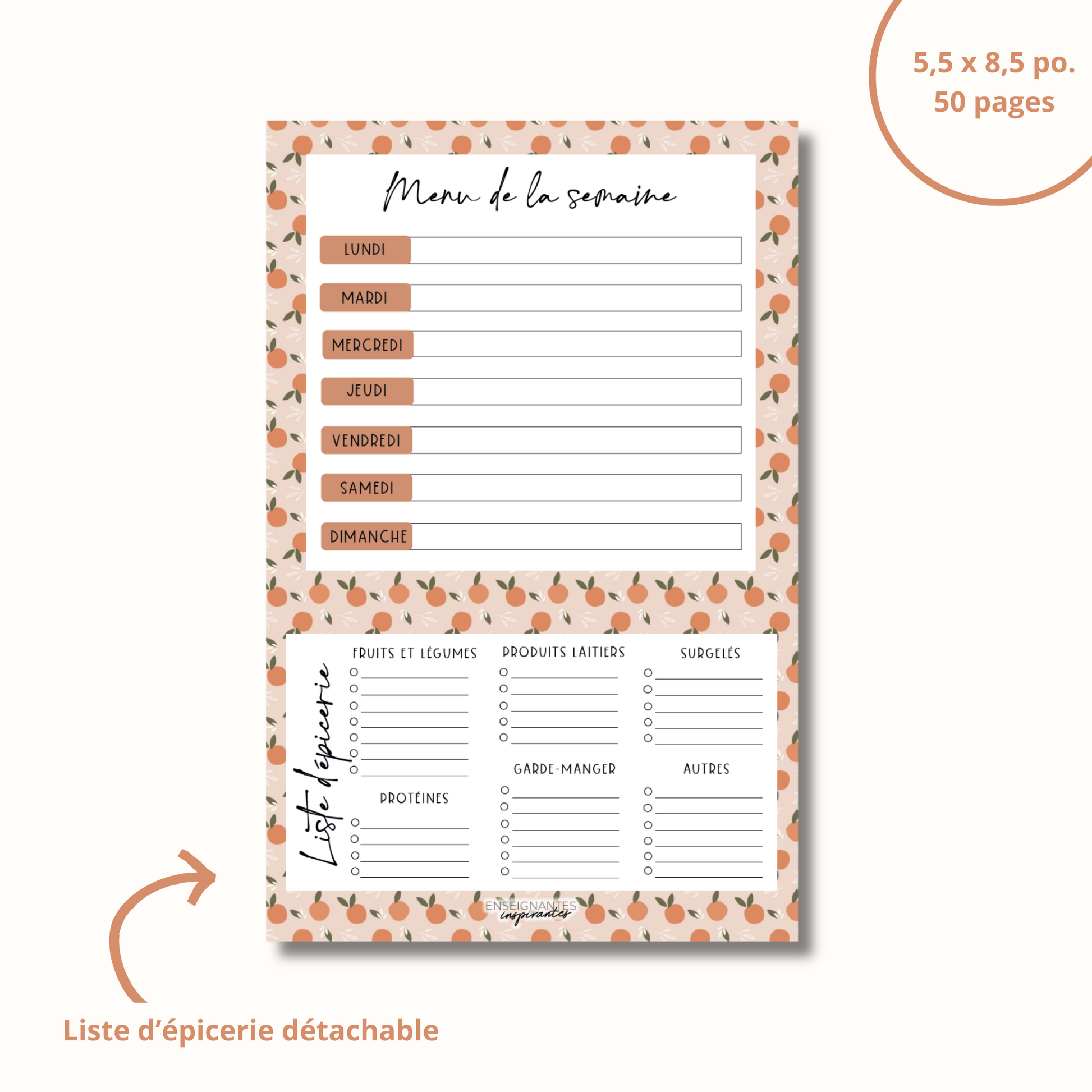 Bloc-note - menu/épicerie (clémentines)