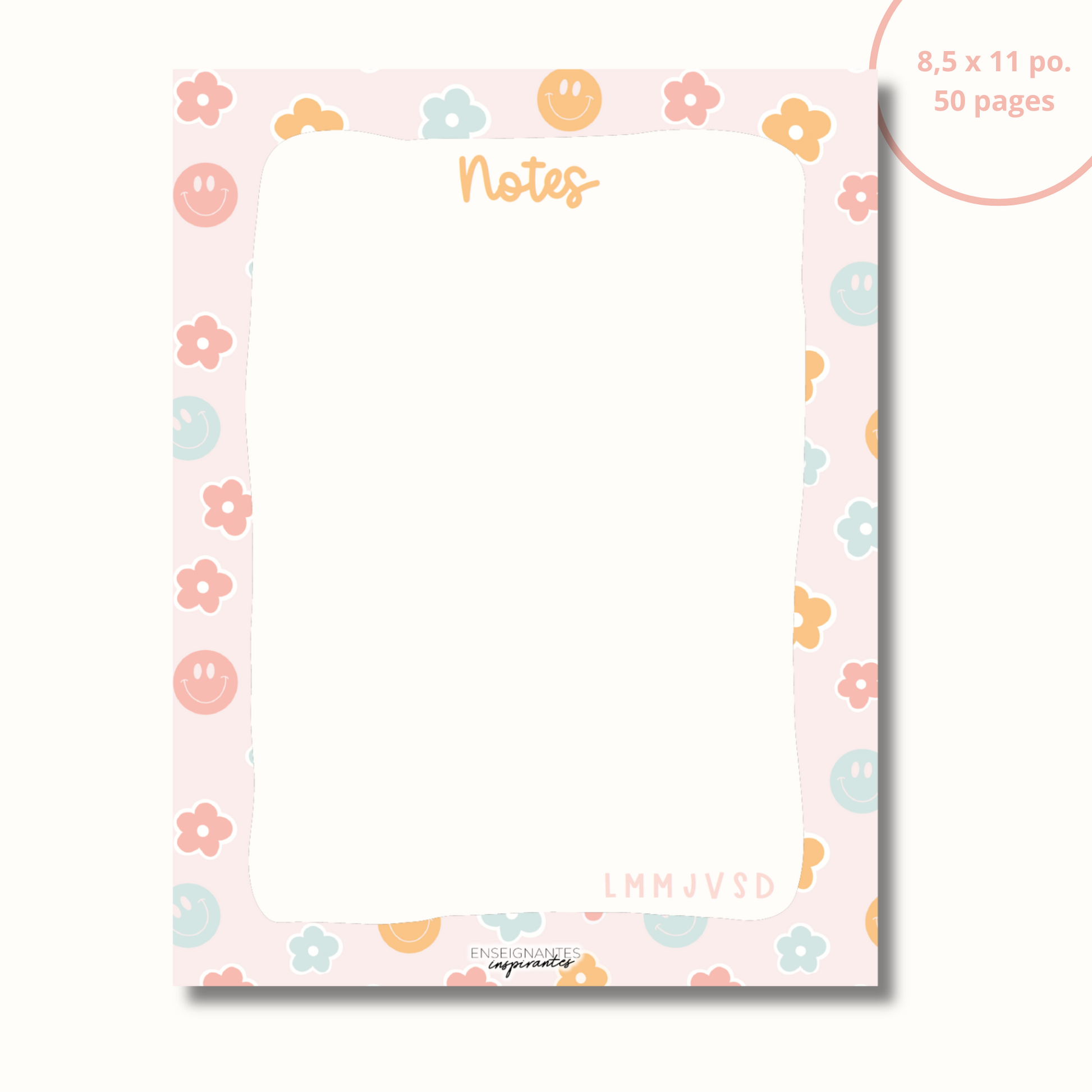 Bloc-note - Notes (sourires et fleurs pastels)