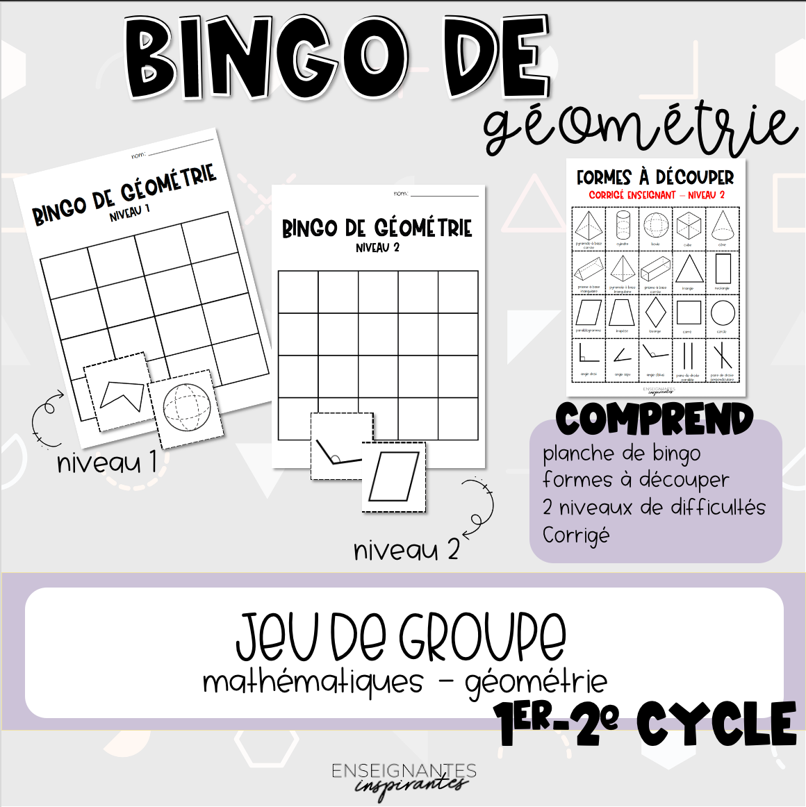 Bingo de géométrie - 2 niveaux