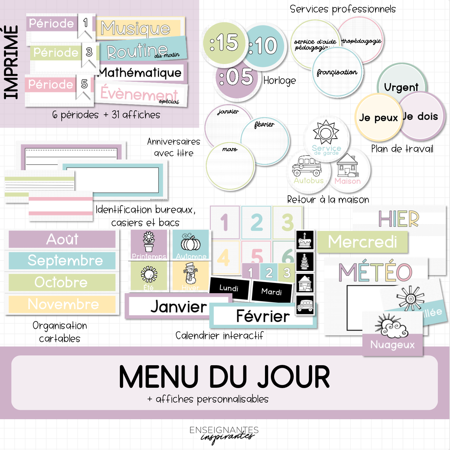 Menu du jour IMPRIMÉ (pastel)