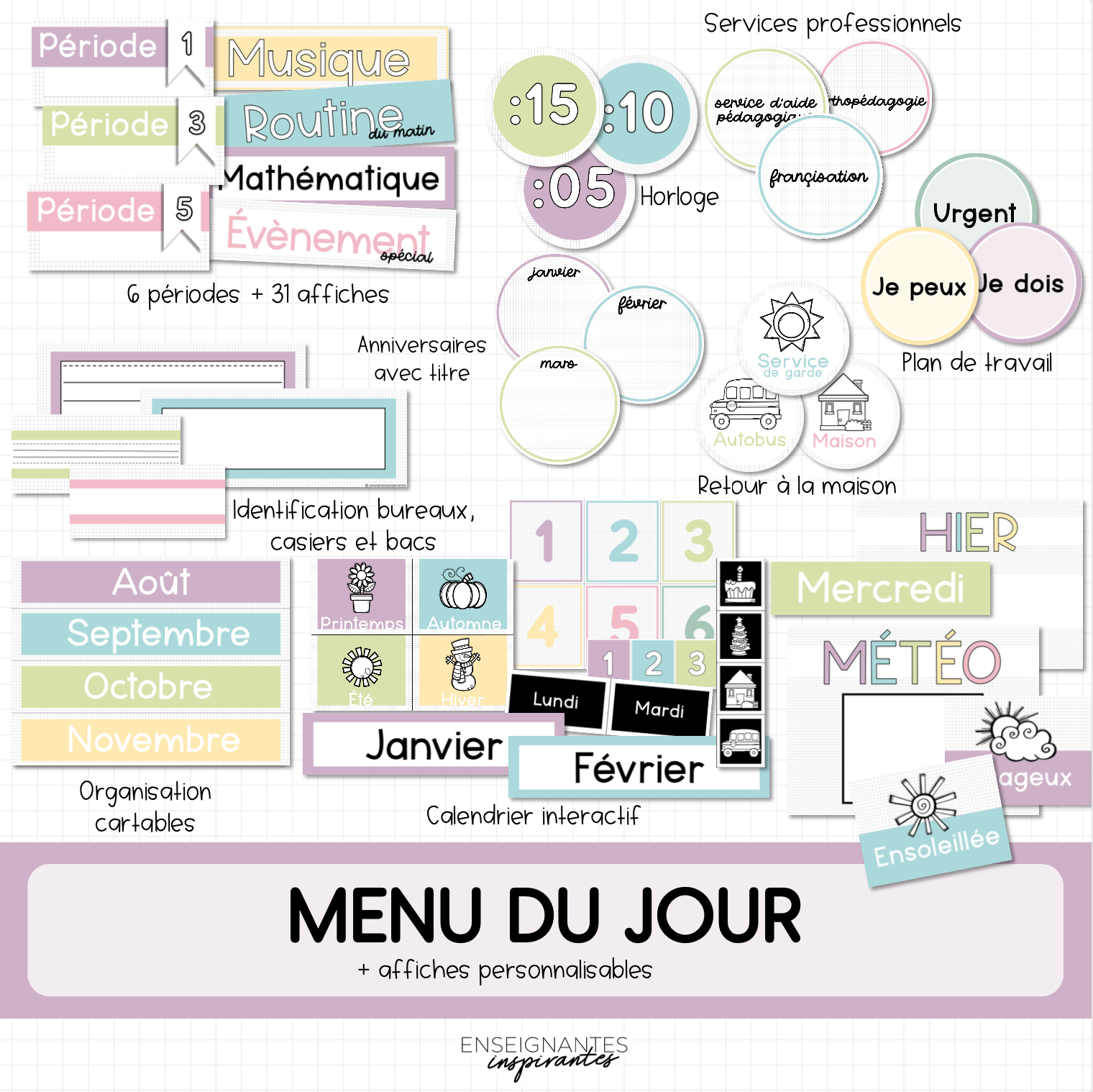 Menu du jour NUMÉRIQUE complet (pastel)