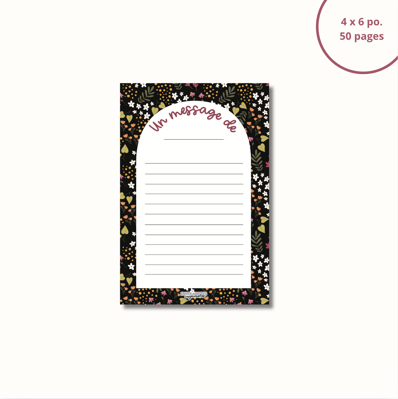 Bloc-note - Un message de (Noir fleuri)