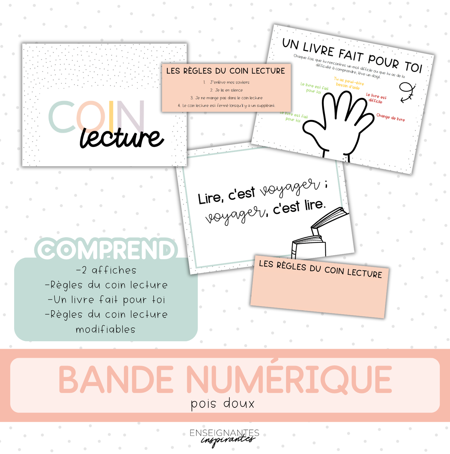 Affichage coin lecture (pois doux)