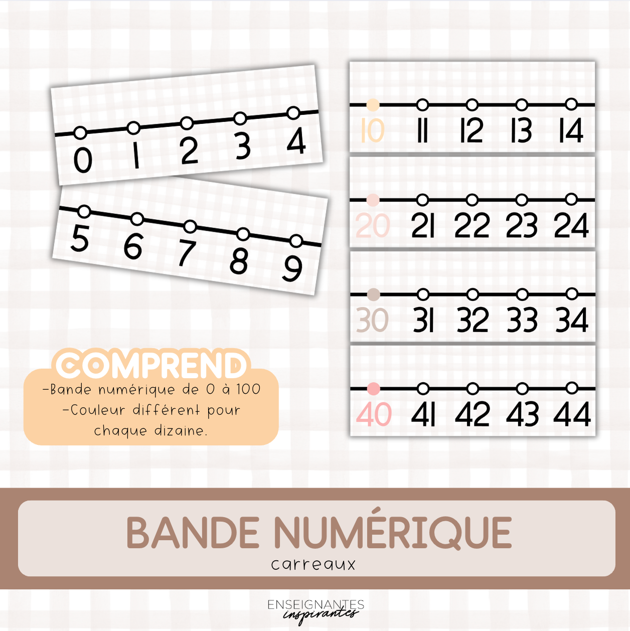 Bande numérique 0 à 100 (carreaux)