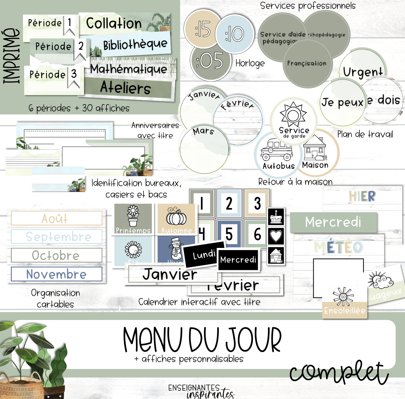 Menu du jour IMPRIMÉ (plantes)