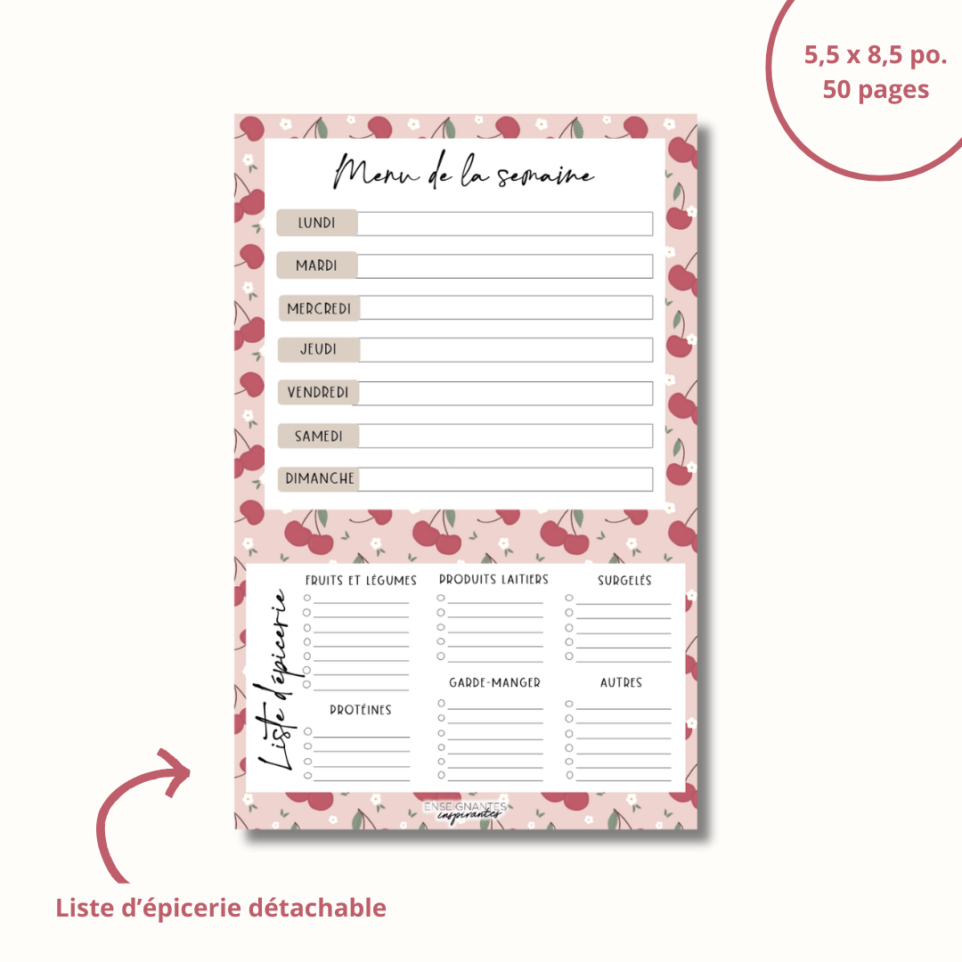 Bloc-note - menu/épicerie (cerises)