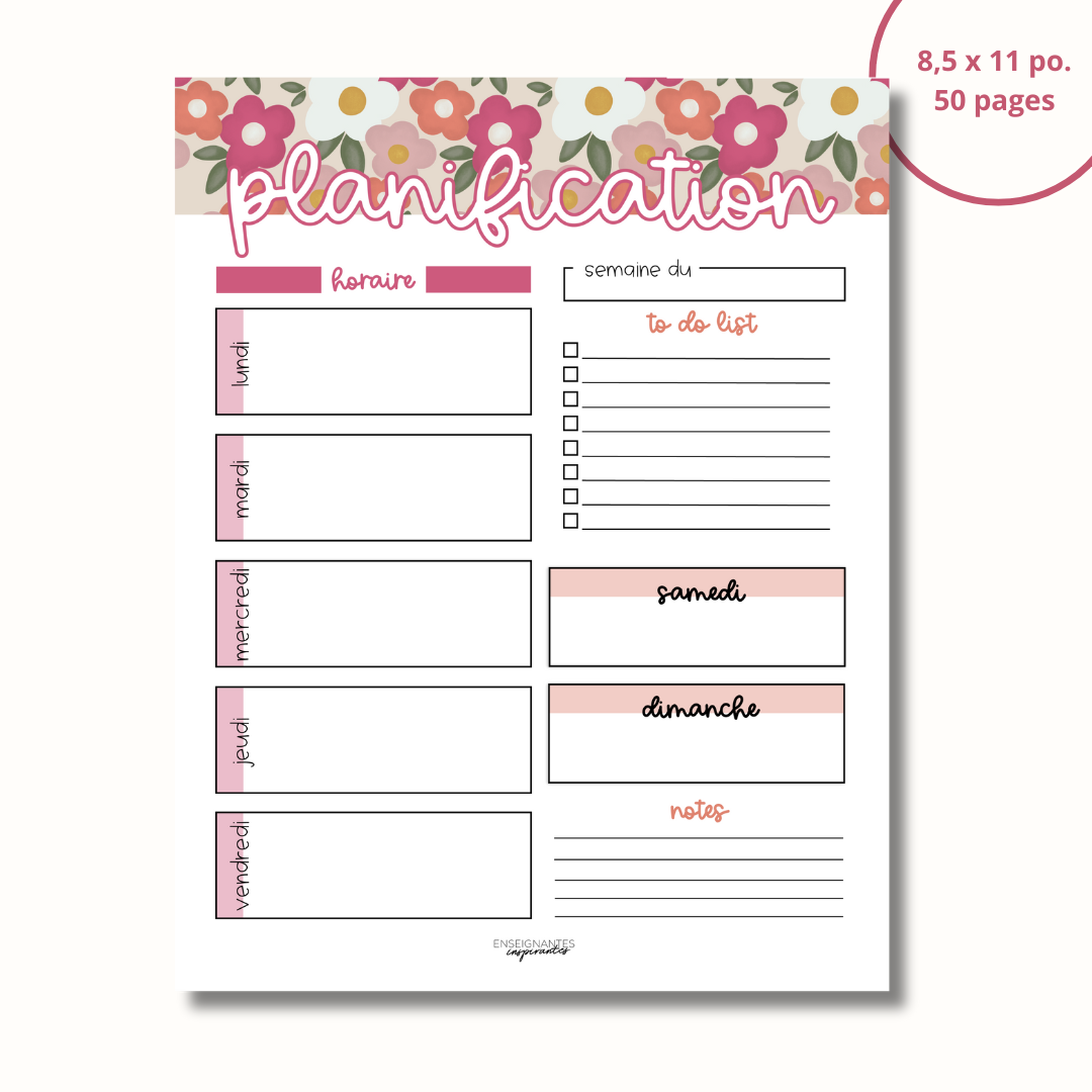 Bloc-note - Planification hebdomadaire (Aurora)