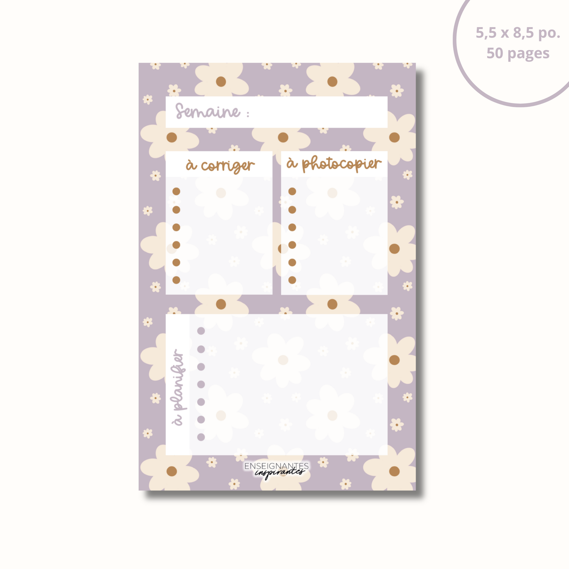 Bloc-note - Planification de prof (Marguerites lilas)