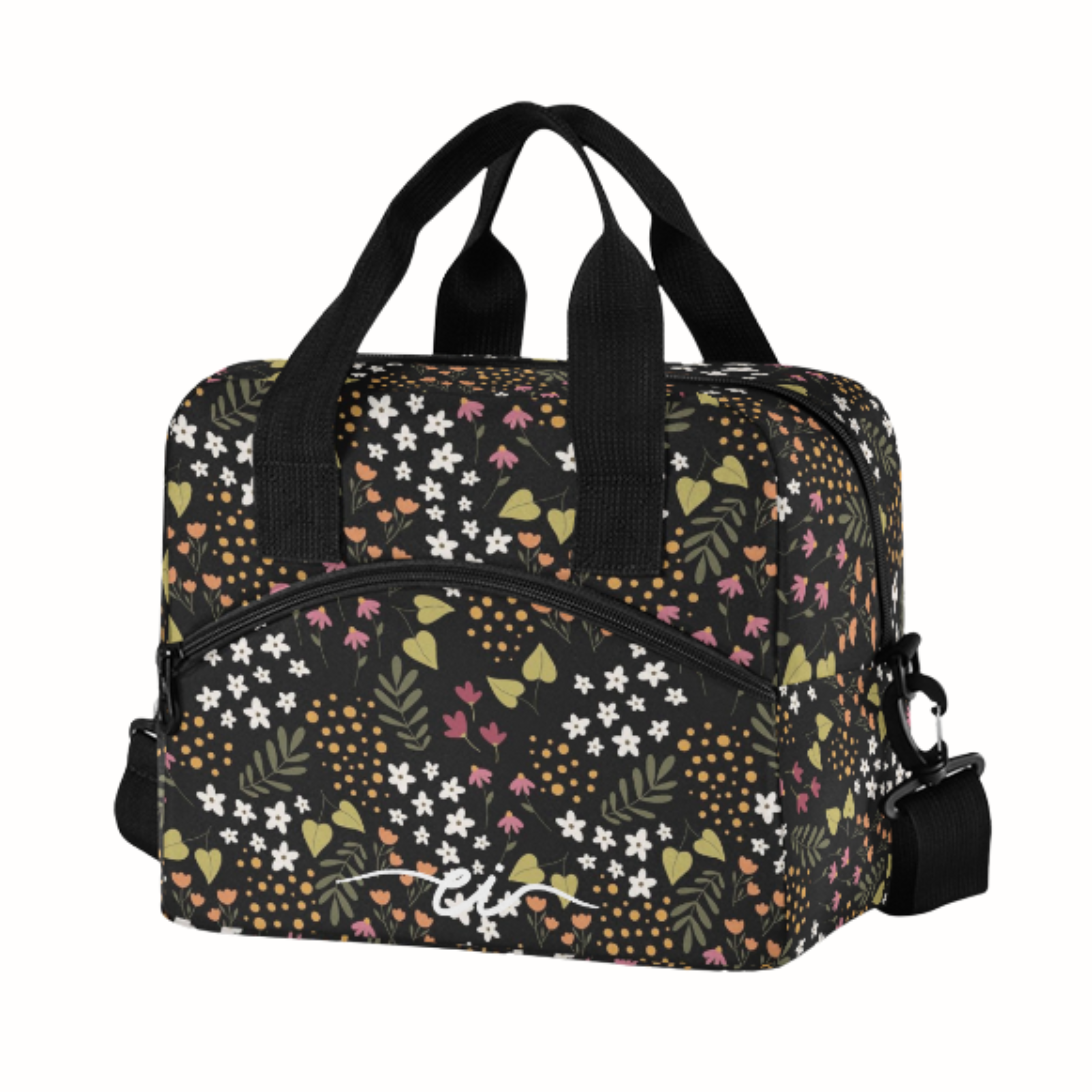 Image of Boîte à lunch XL (noire fleurie)