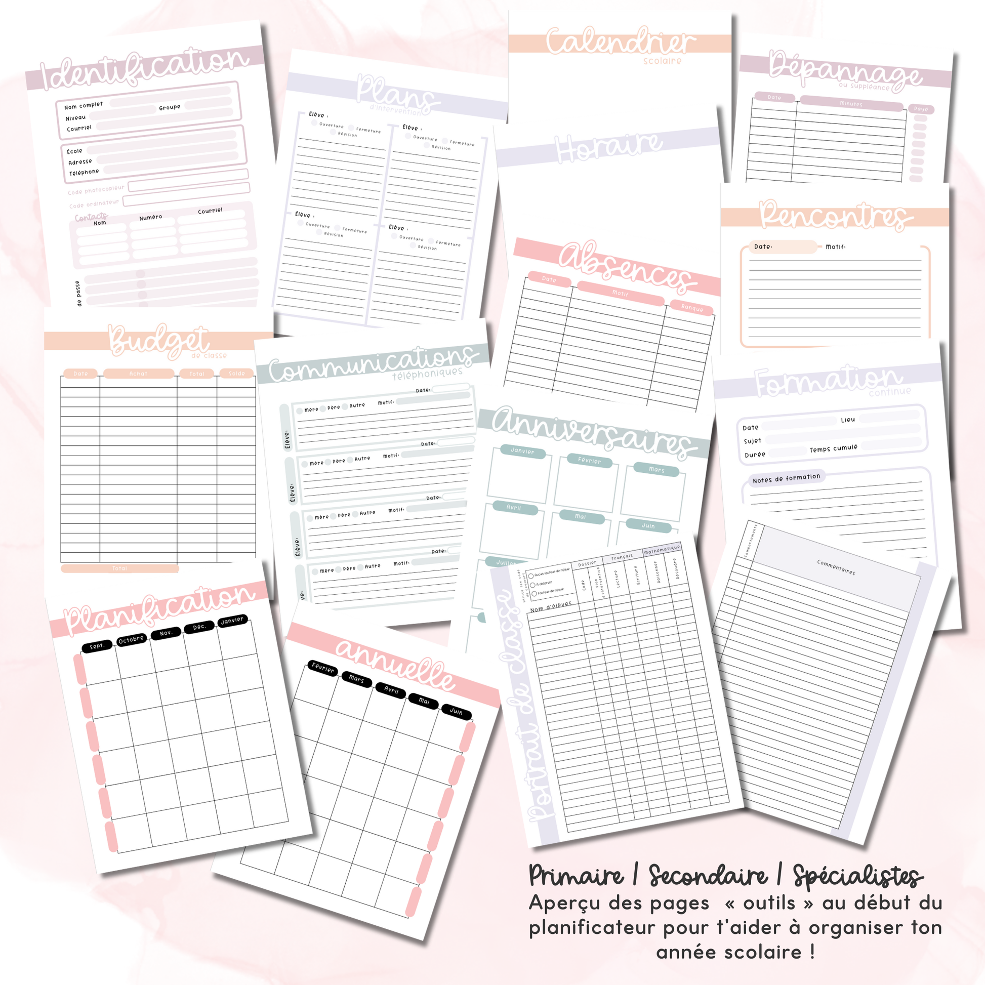 Planificateurs pour enseignant (7 cases) 2026-2027