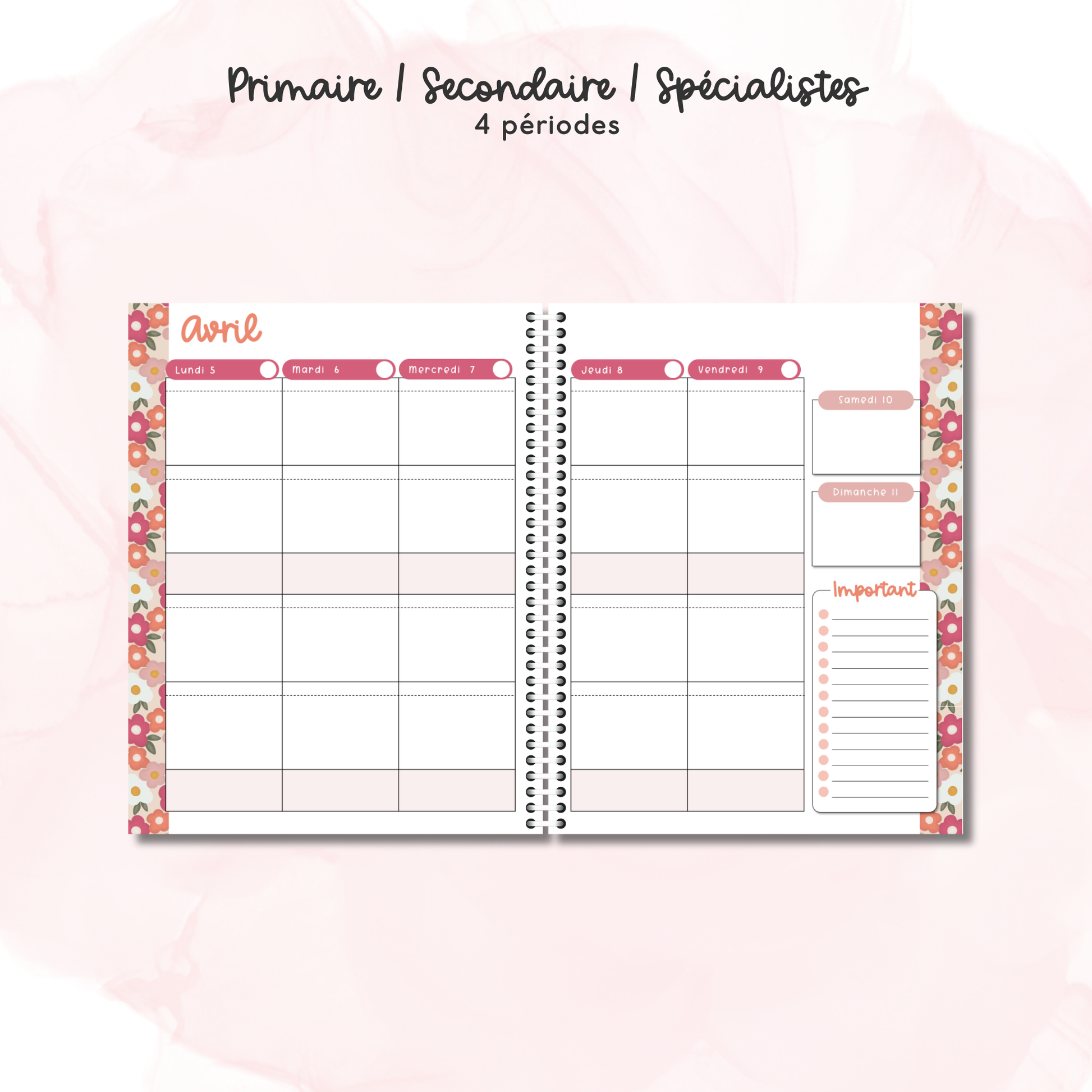 Planificateurs pour enseignant (4 périodes) 2026-2027