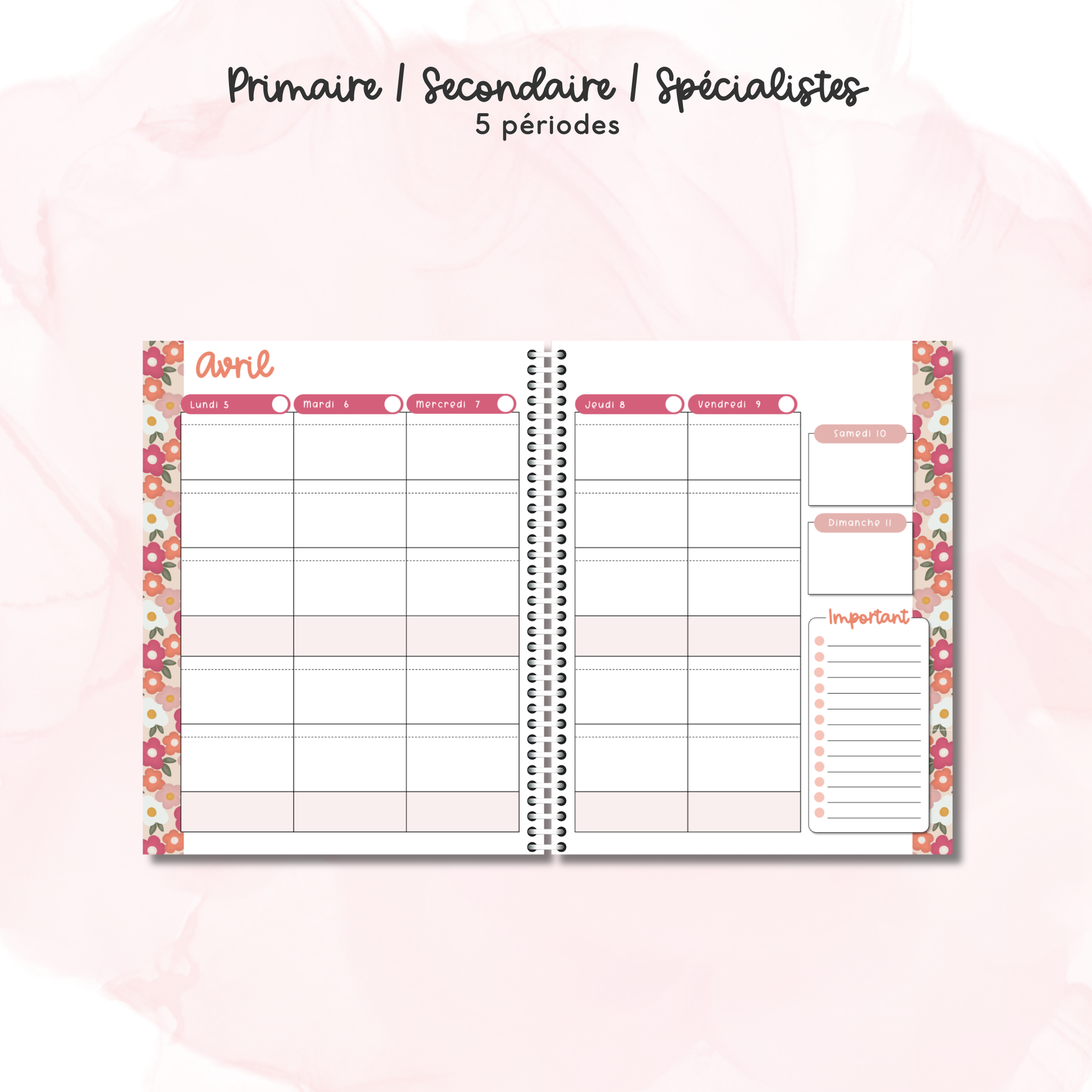Planificateurs pour enseignant (5 périodes) 2026-2027
