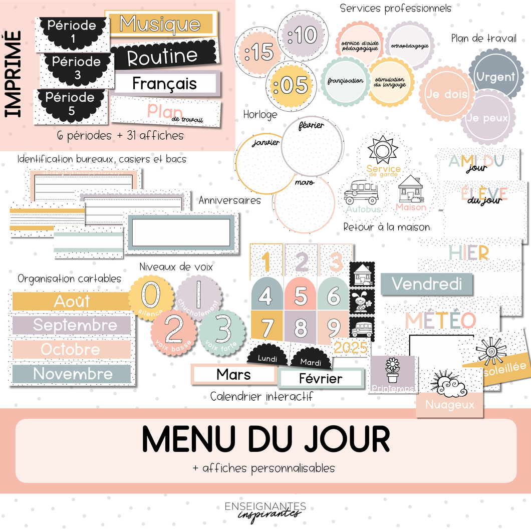 Menu du jour IMPRIMÉ (pois doux)