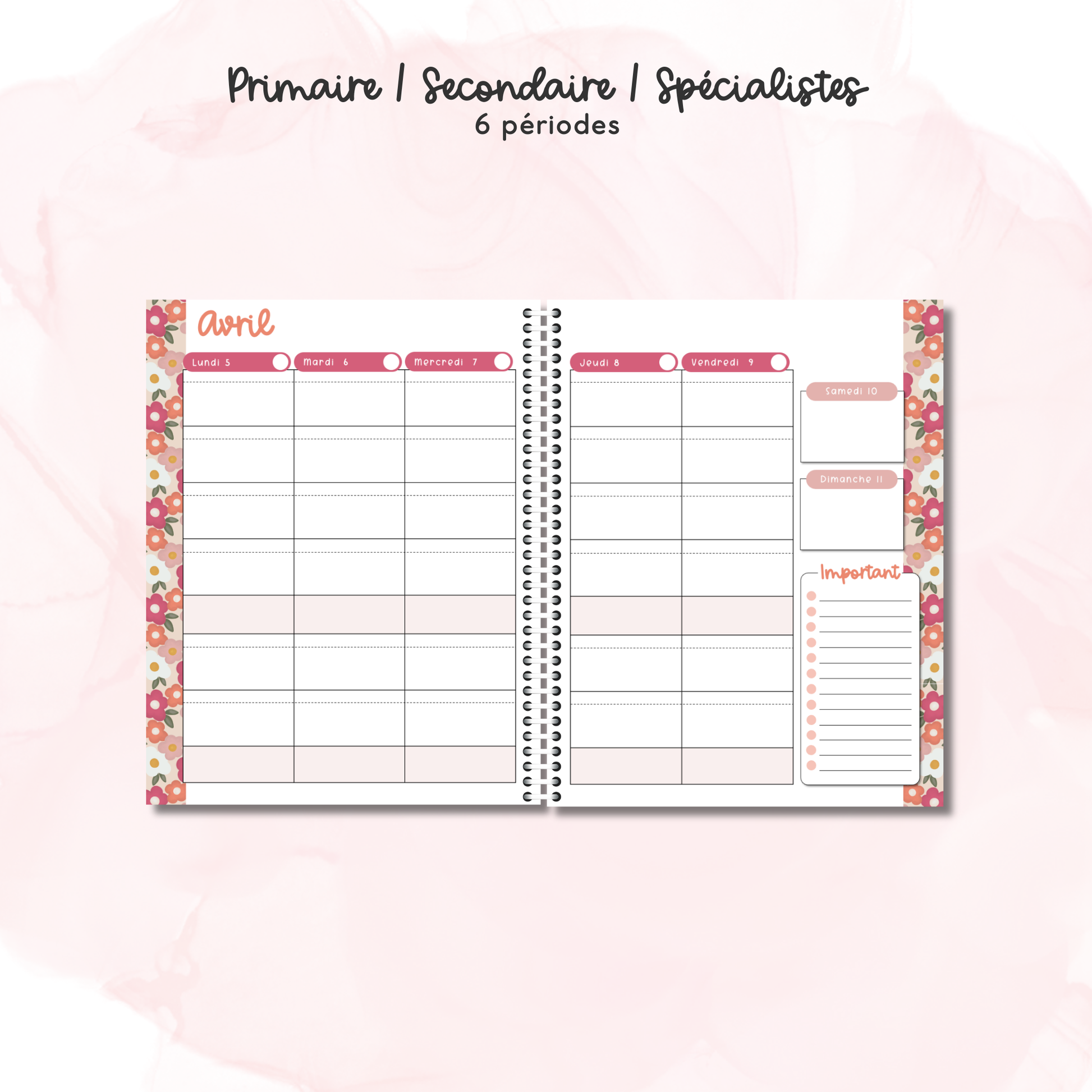 Planificateurs pour enseignant (6 périodes) 2026-2027