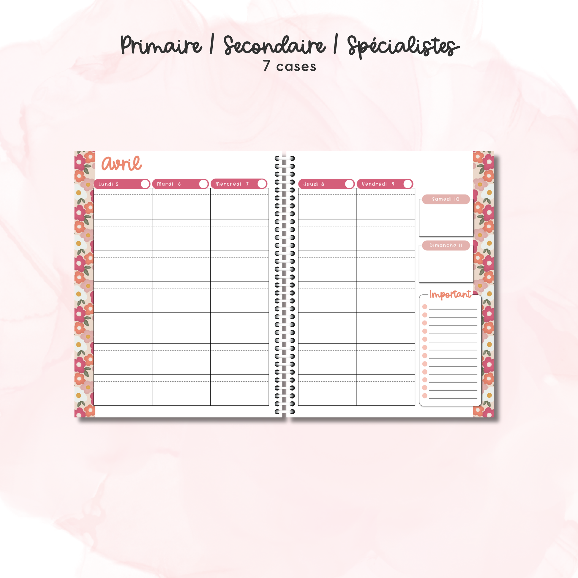 Planificateurs pour enseignant (7 cases) 2026-2027