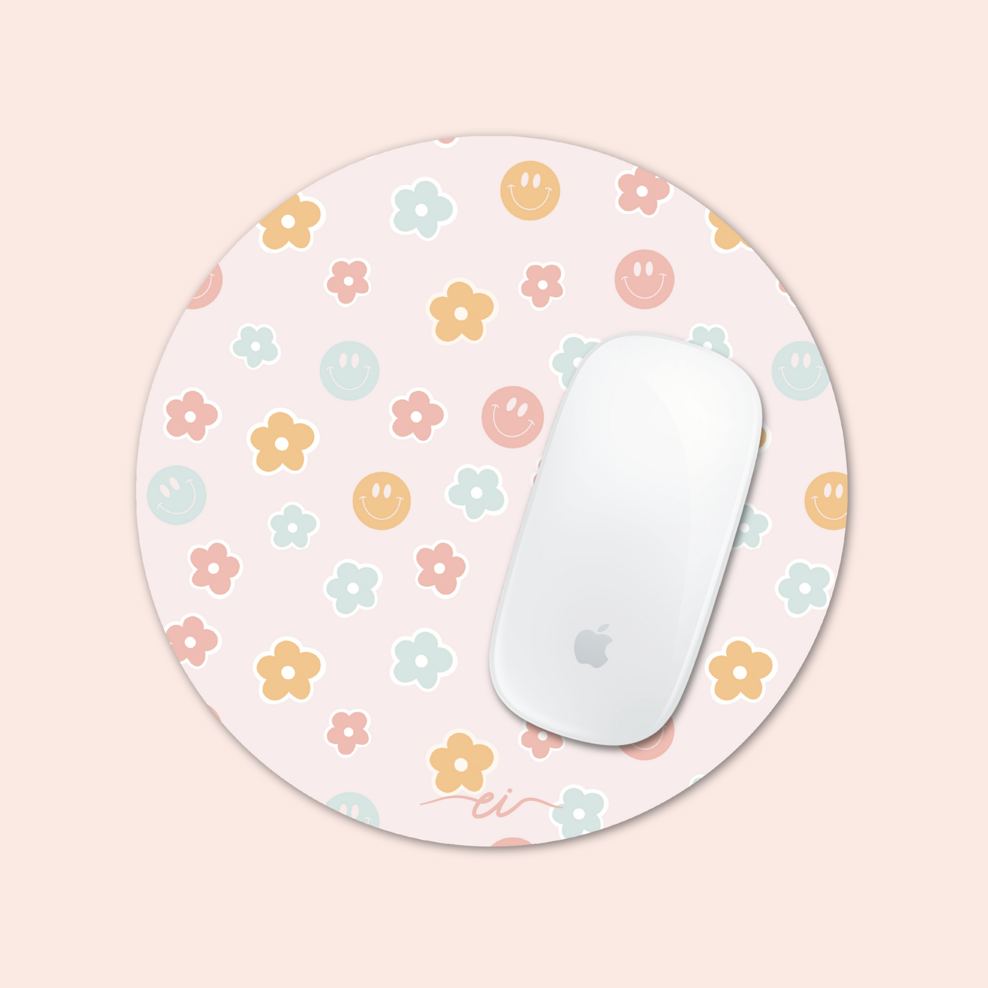 Tapis de souris (sourires et fleurs pastels)