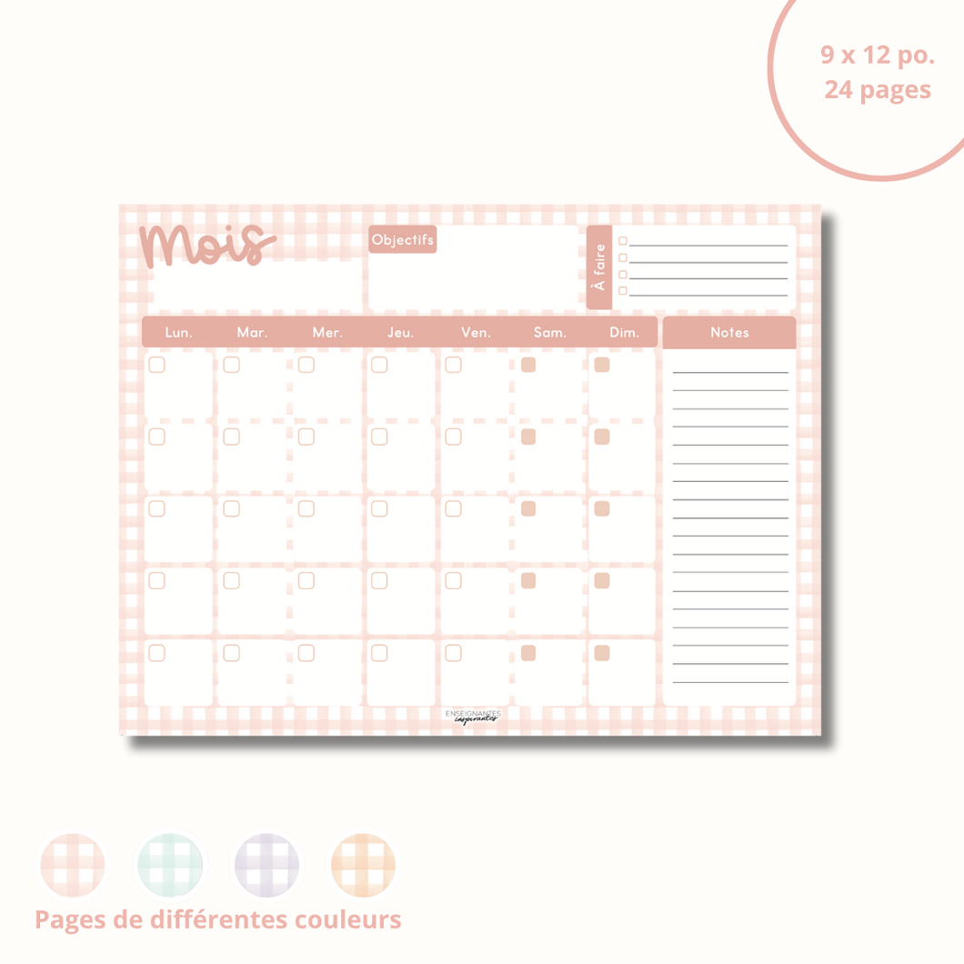 Bloc note - Calendrier perpétuel (à carreaux)