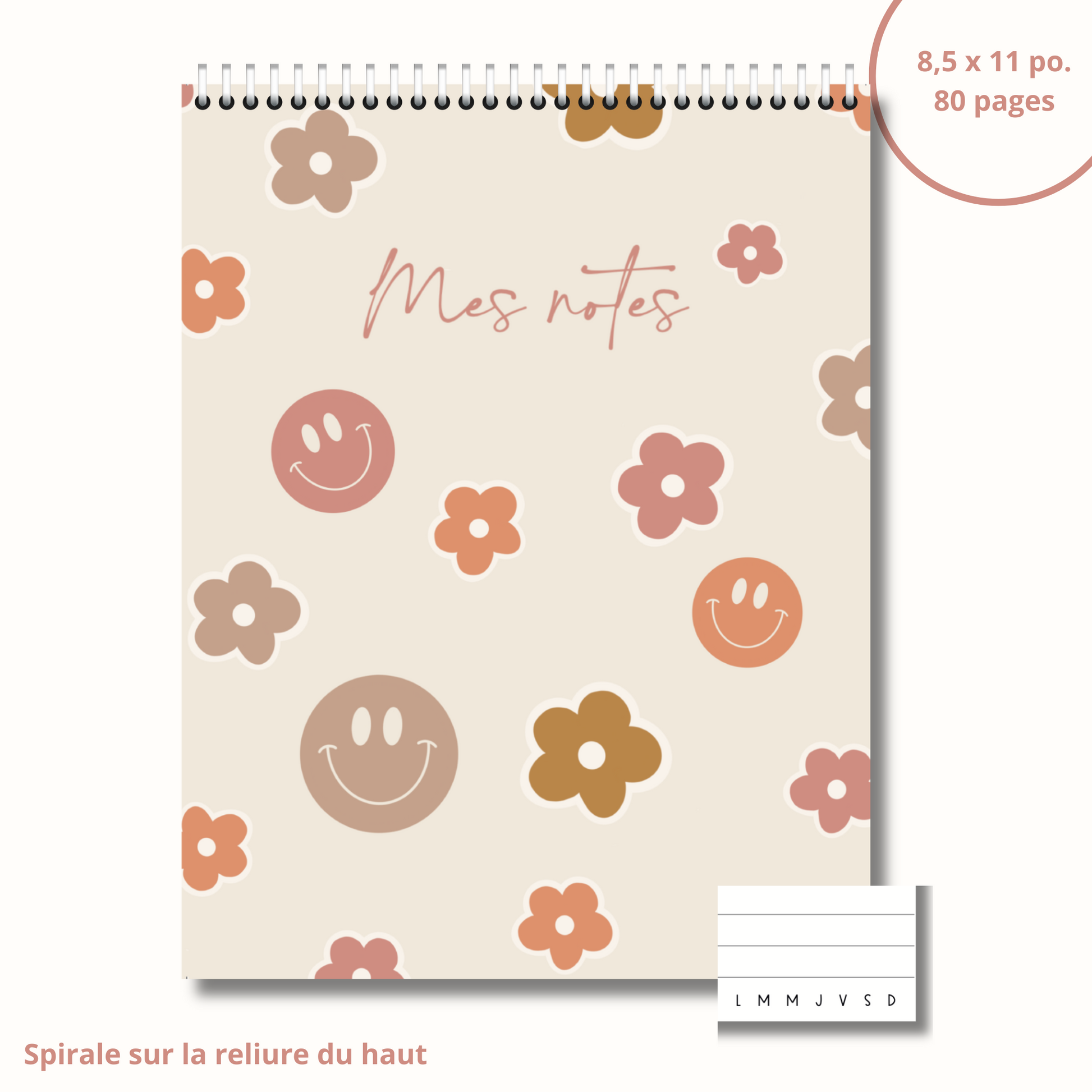 Cahier de notes (sourires et fleurs neutres)