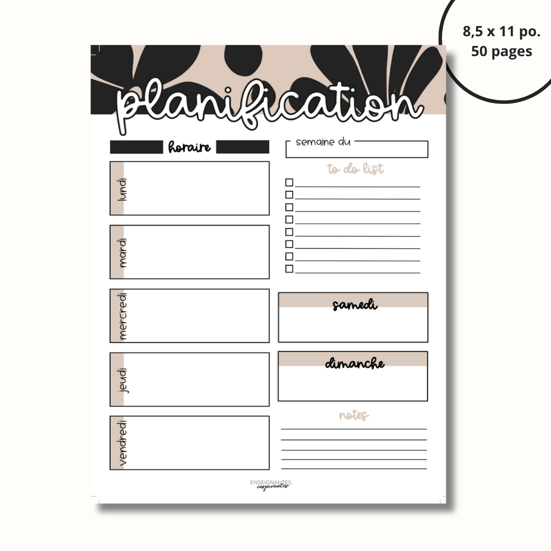 Bloc-note - Planification hebdomadaire (crème)
