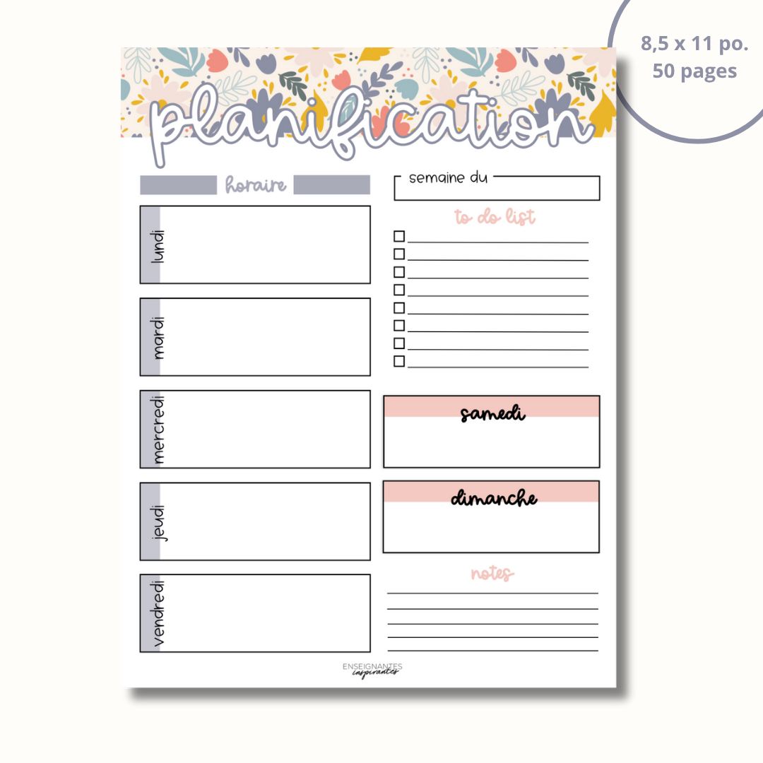 Bloc-note - Planification hebdomadaire (fleurs colorées)