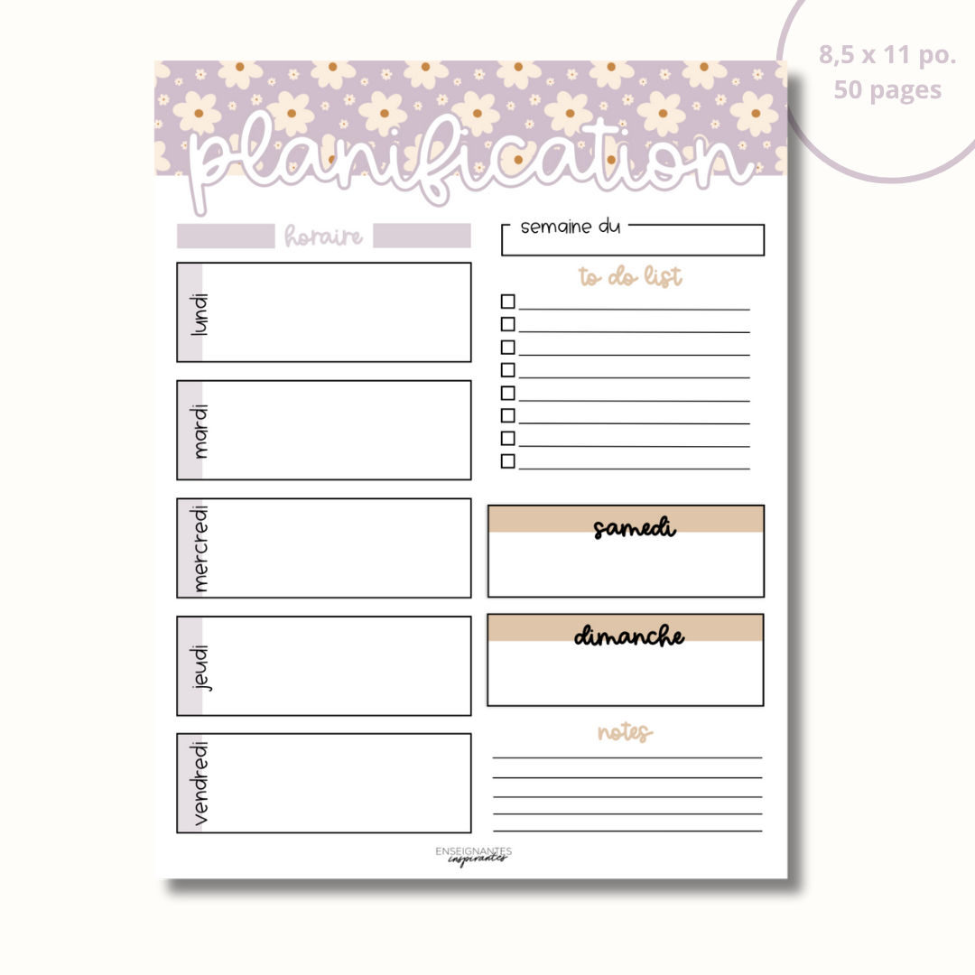 Image of Bloc-note - Planification hebdomadaire (marguerites lilas)