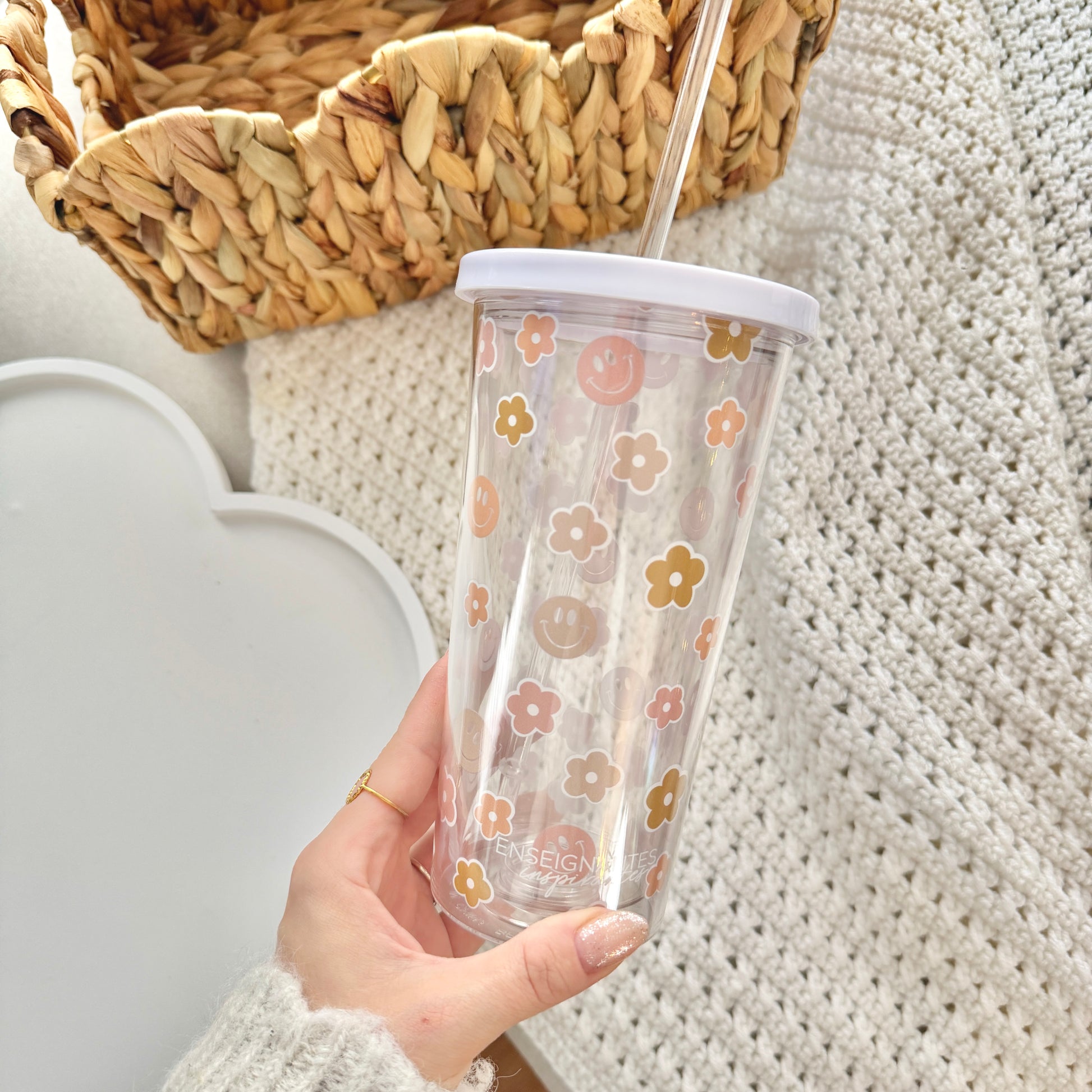 Verre double paroi (Sourires et fleurs neutres)