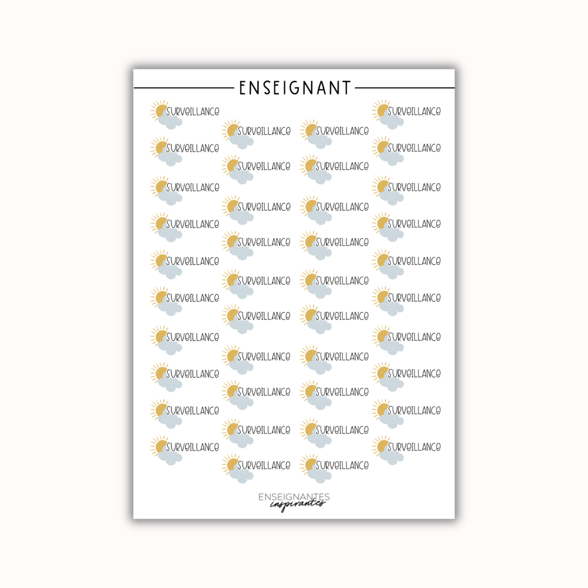 Feuilles autocollants (surveillances), 5x7 po.