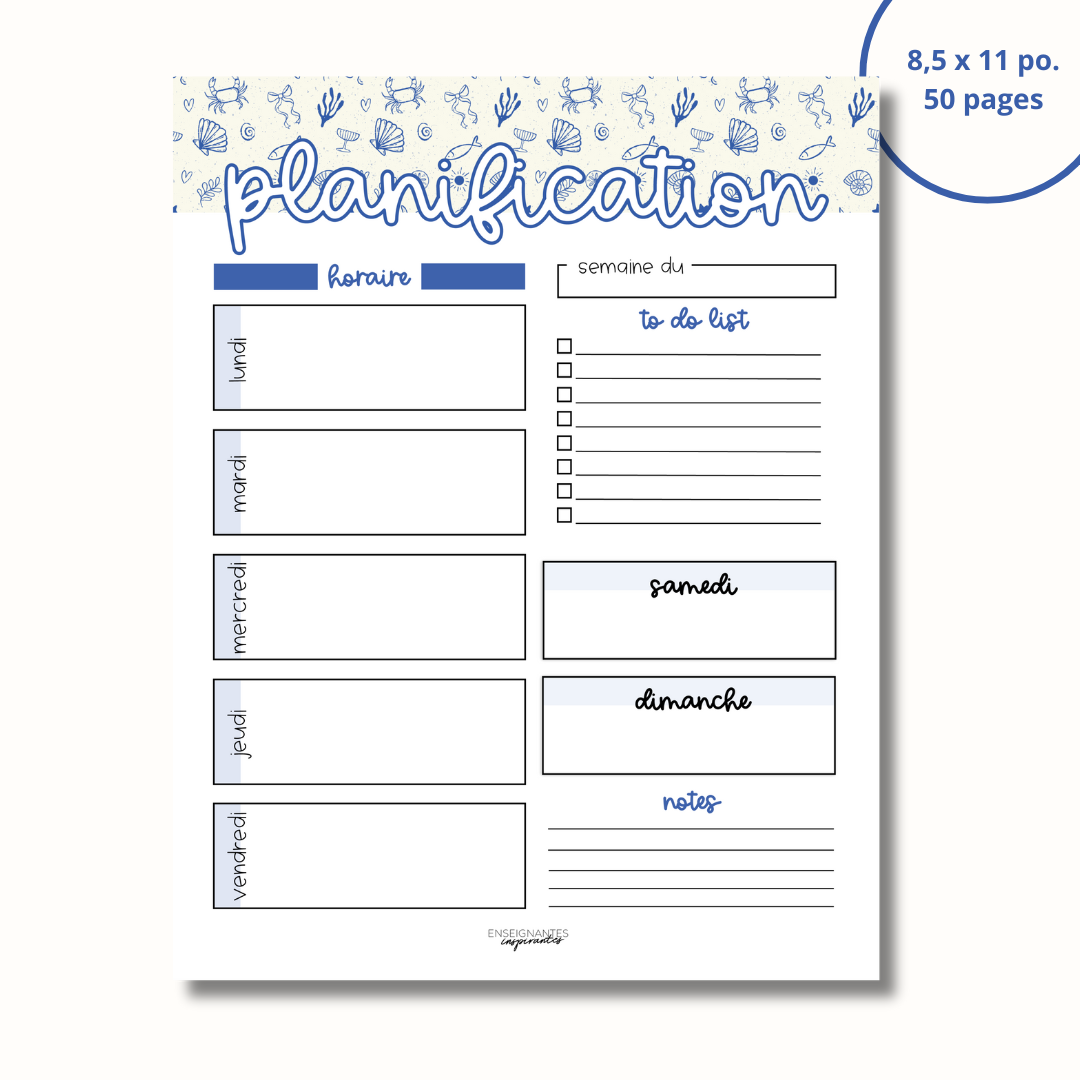 Bloc-note - Planification hebdomadaire (Méditerranée)
