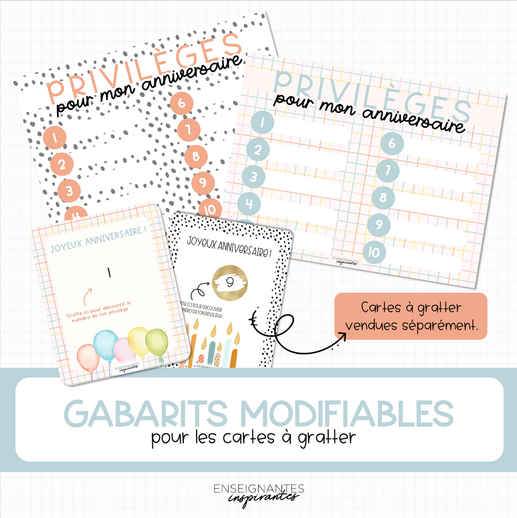 Gabarits modifiables (cartes à gratter)