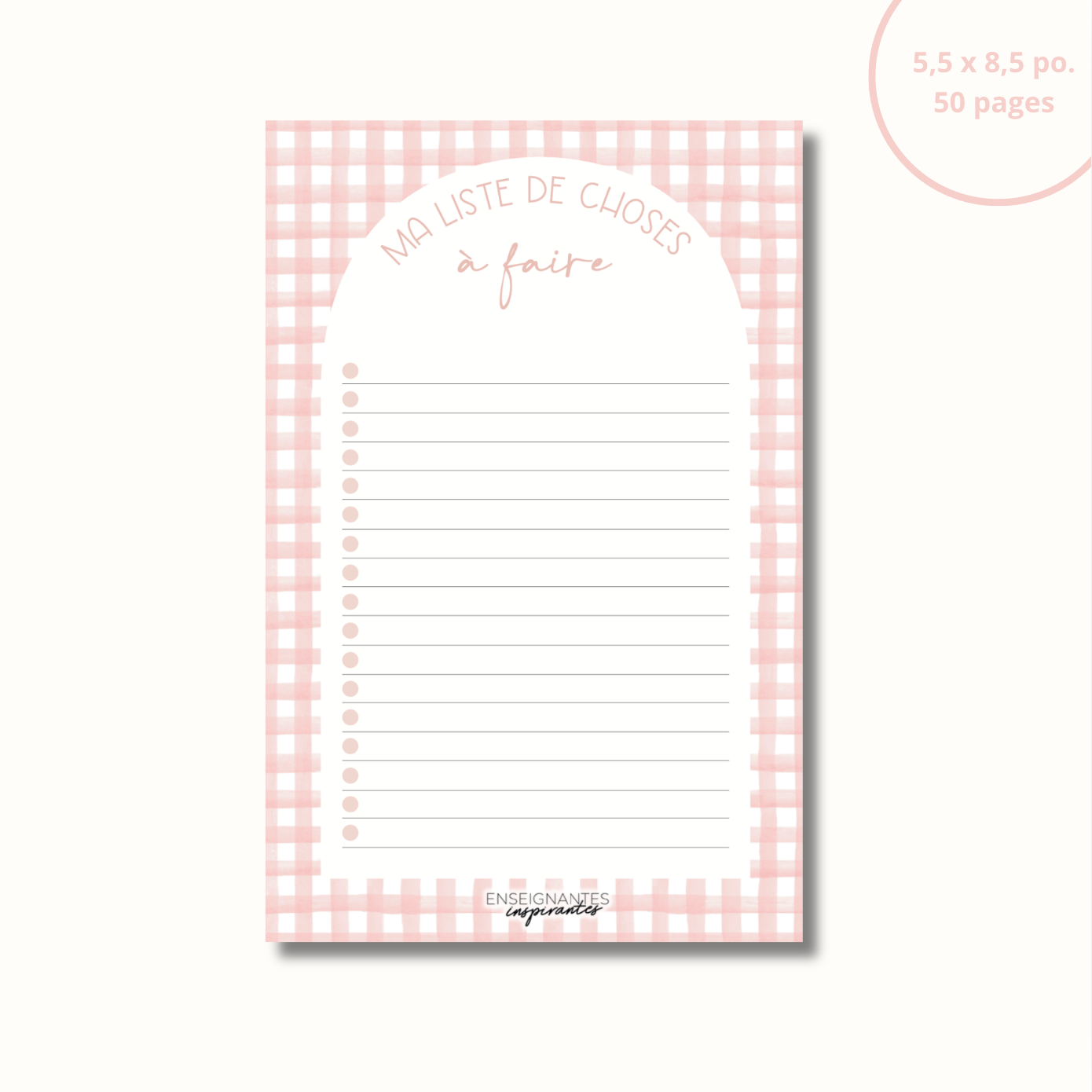 Bloc-note - Ma liste de choses à faire (carreaux roses)
