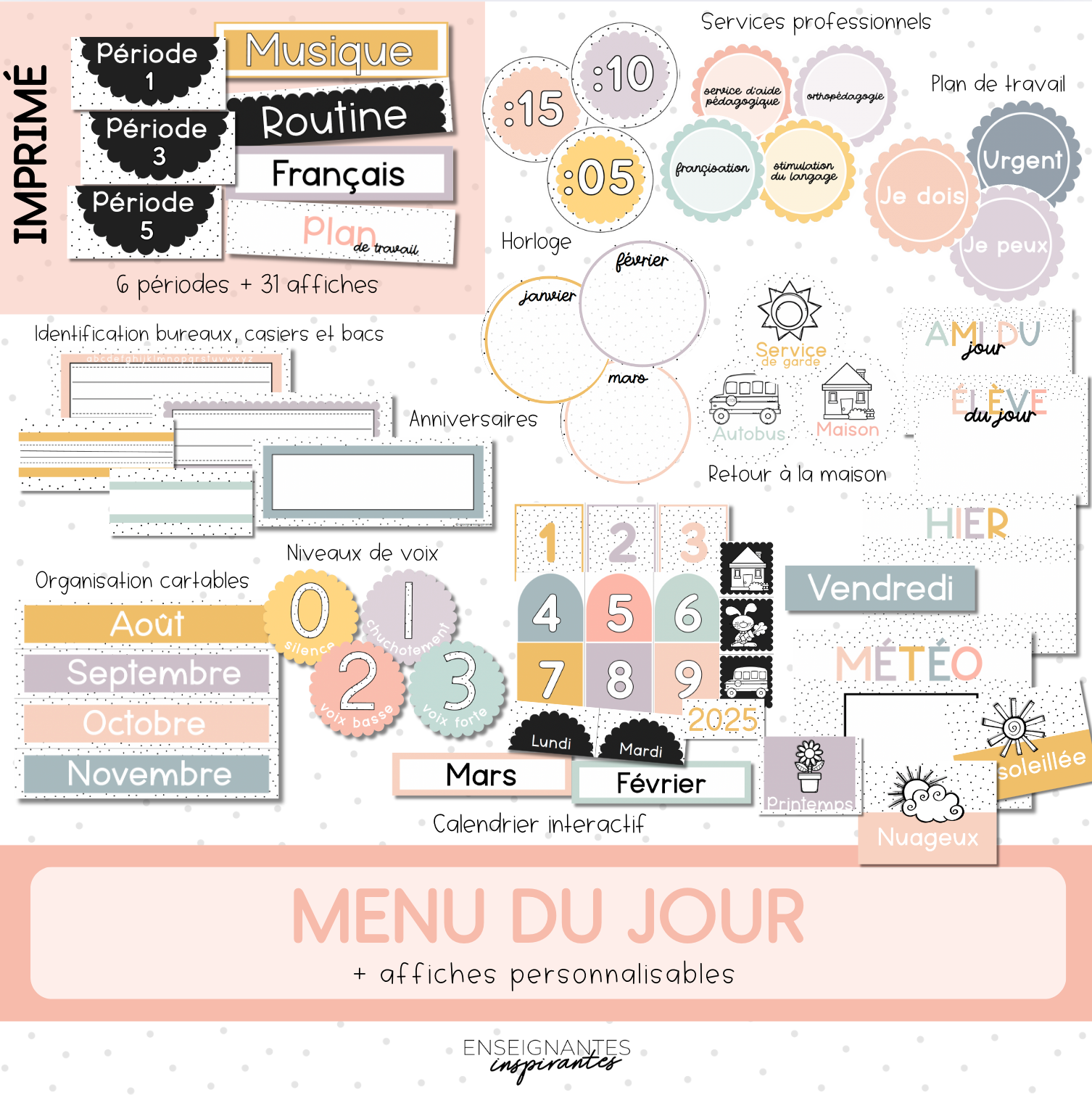 Image of PRINTED daily menu (polka dots)