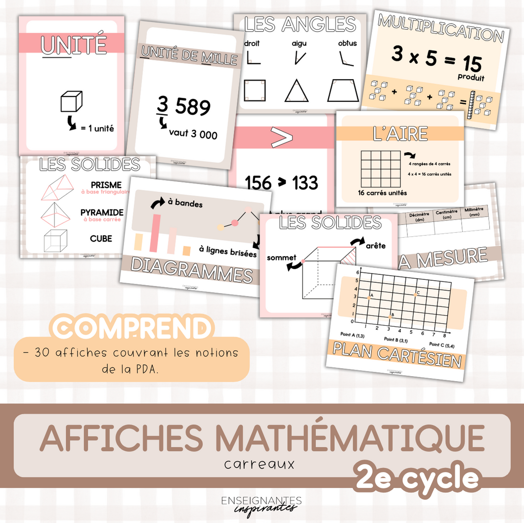 Affiches mathématiques 2e cycle (carreaux)