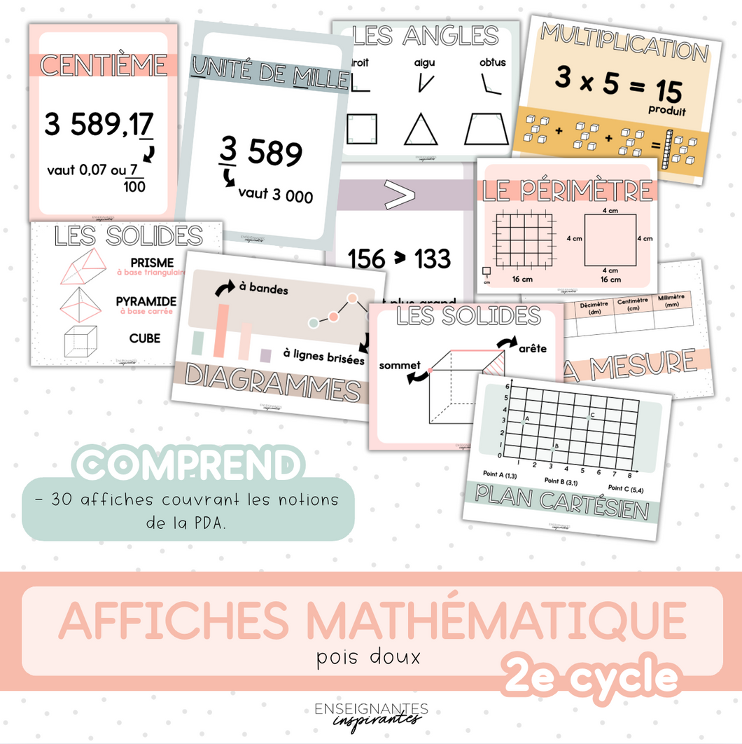 Affiches mathématiques 2e cycle (pois doux)