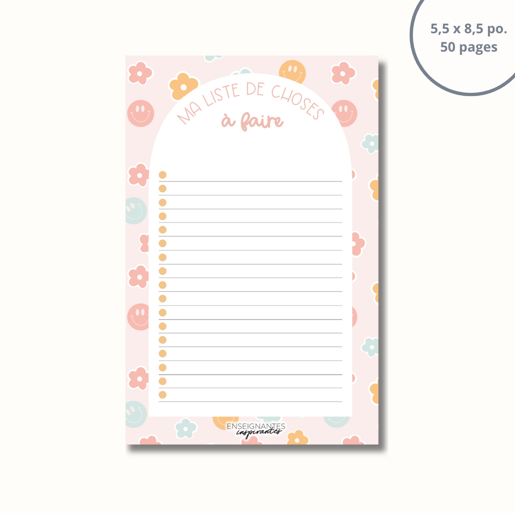 Bloc-note - Ma liste de choses à faire (sourires et fleurs pastels)