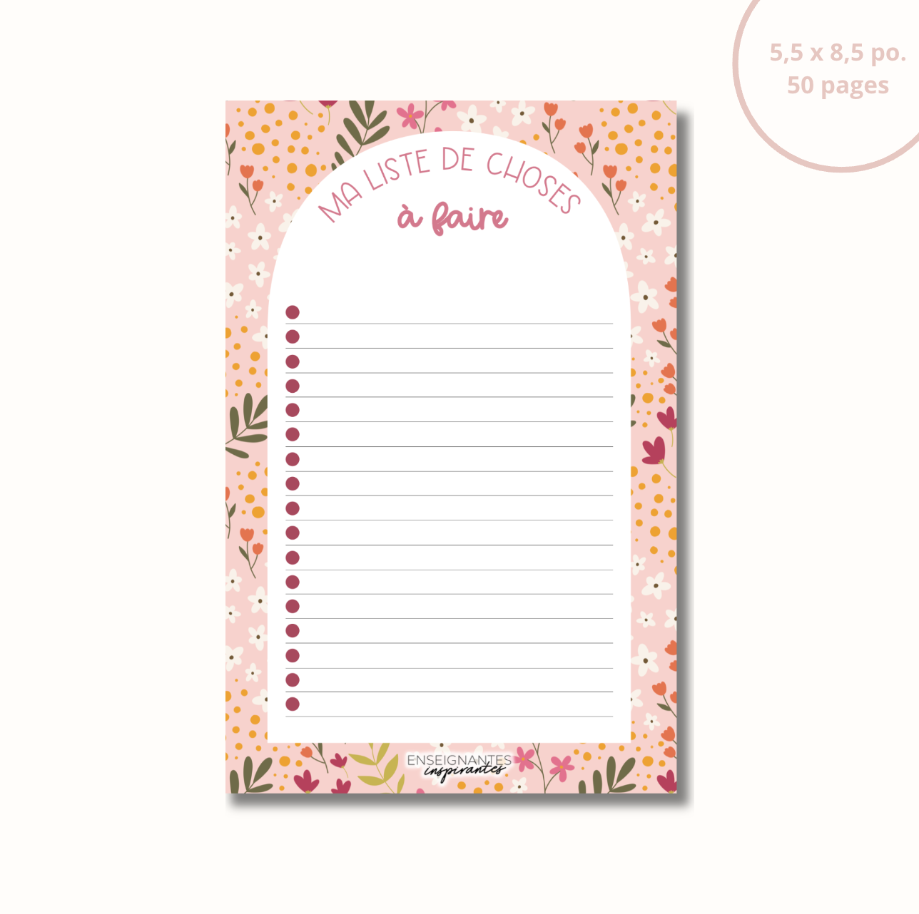 Image of Bloc-note - Ma liste de choses à faire (rose fleurie)