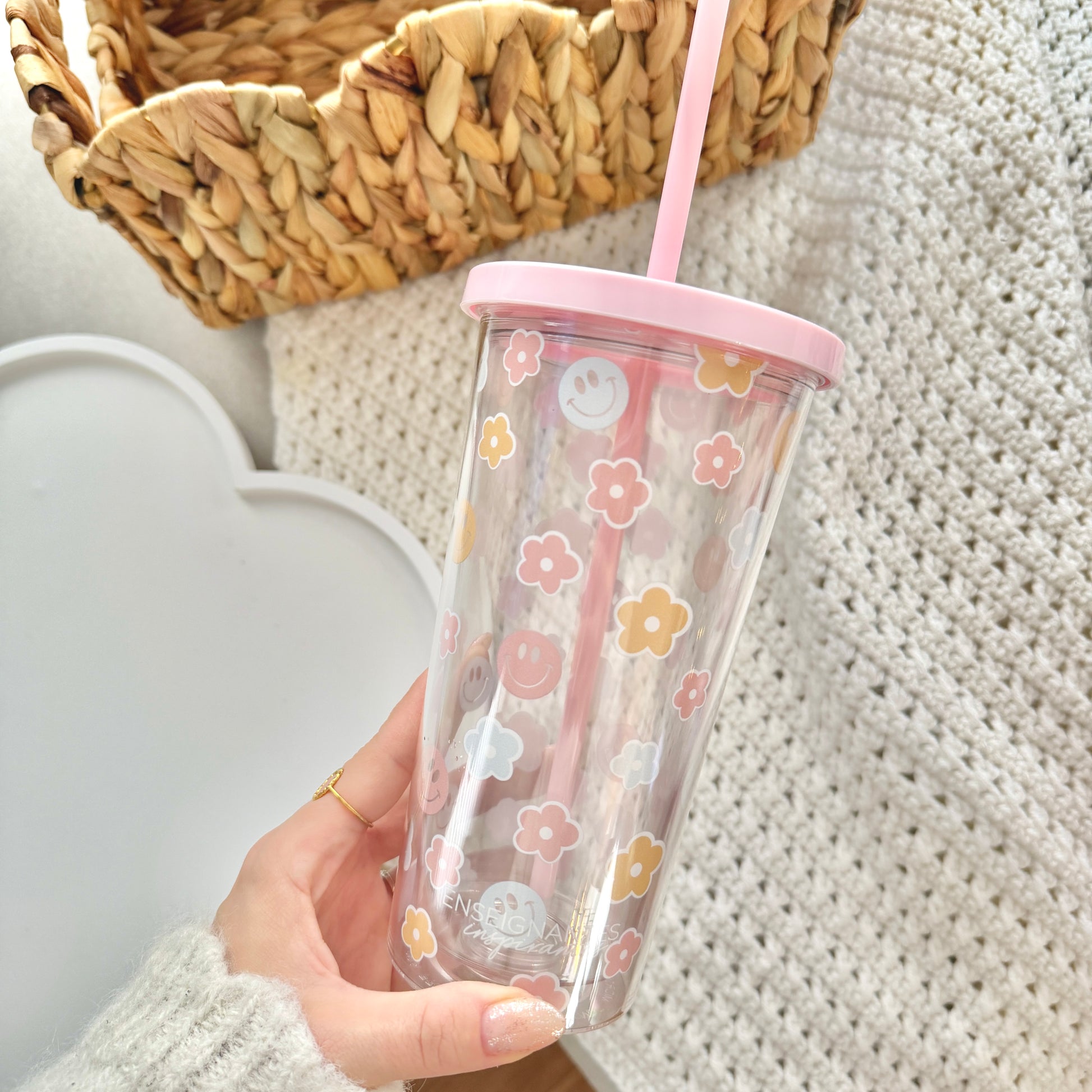 Verre double paroi (Sourires et fleurs pastels)