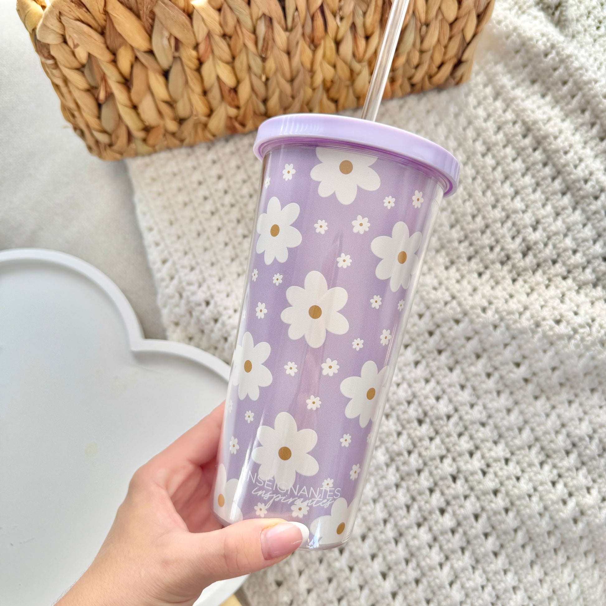 Verre double paroi (Marguerites lilas)