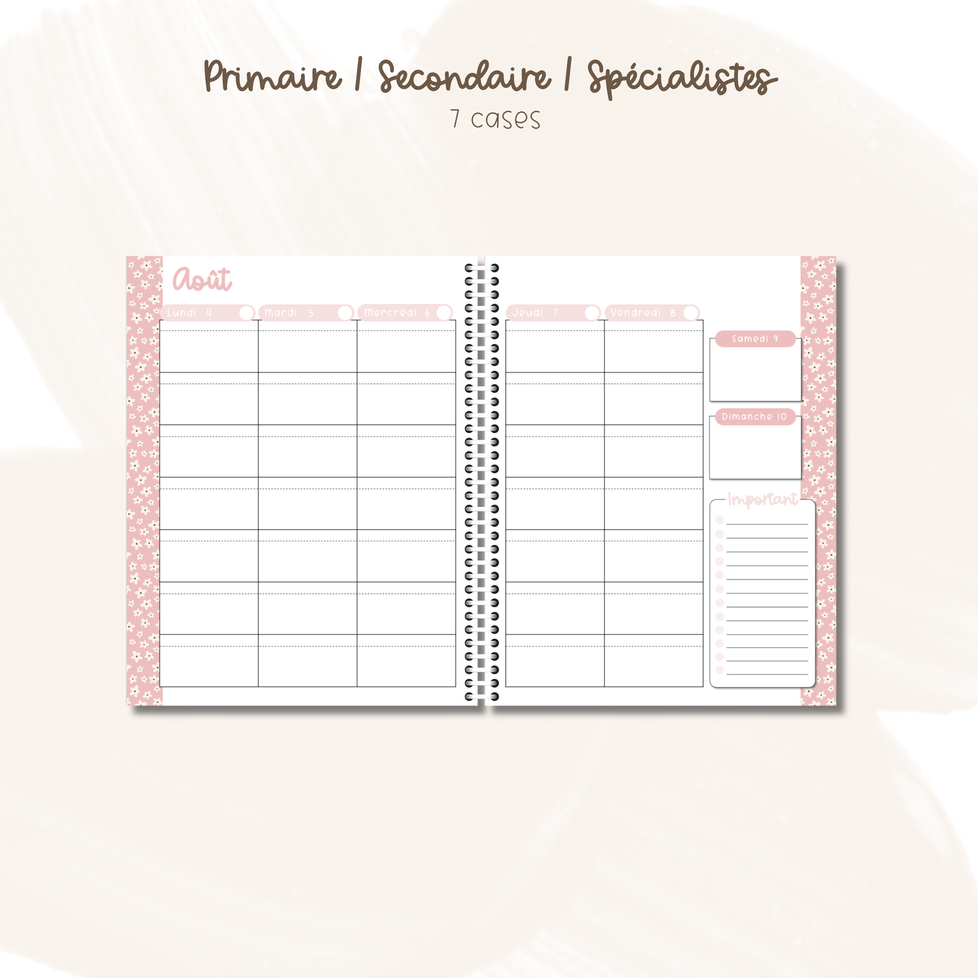 Planificateurs pour enseignant (7 cases) 2025-2026