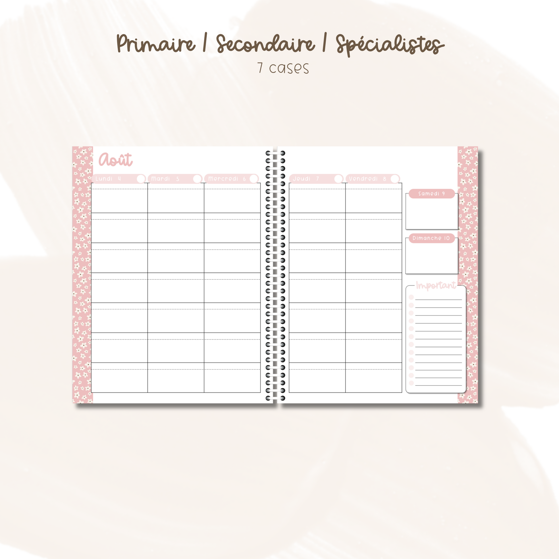 Planificateurs pour enseignant (7 cases) 2025-2026