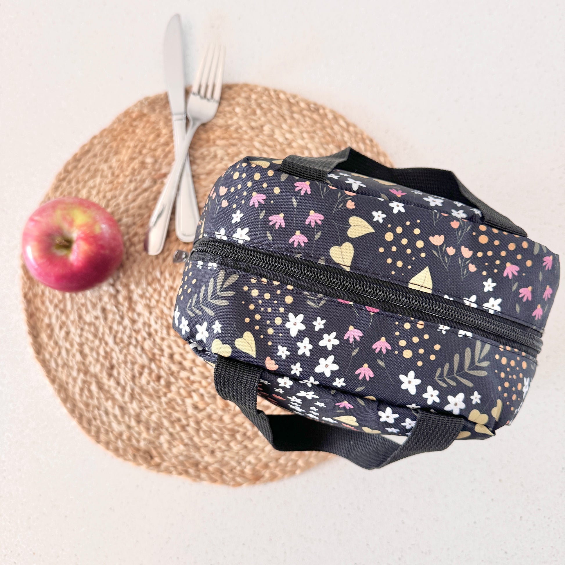 Boîte à lunch (noire fleurie)