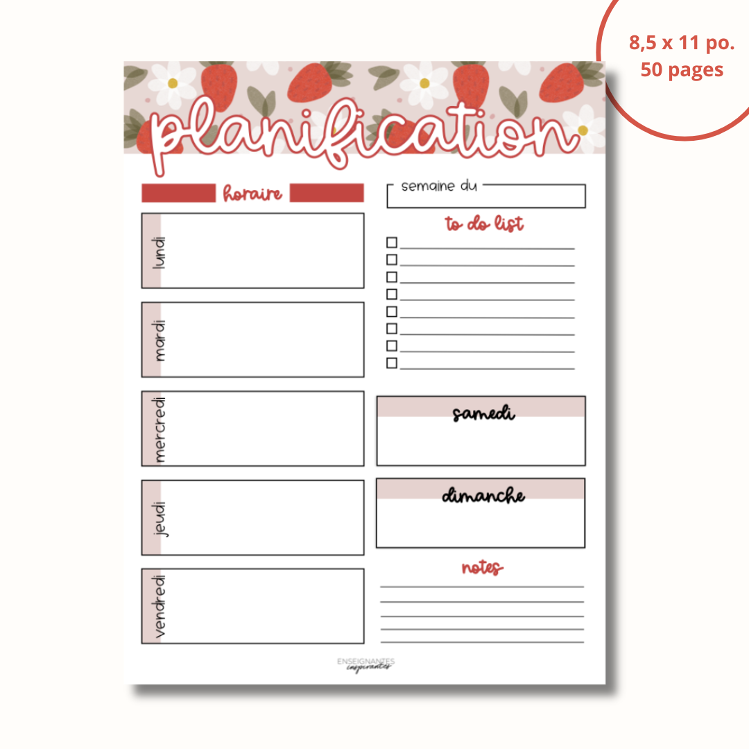 Bloc-note - Planification hebdomadaire (Fraises)