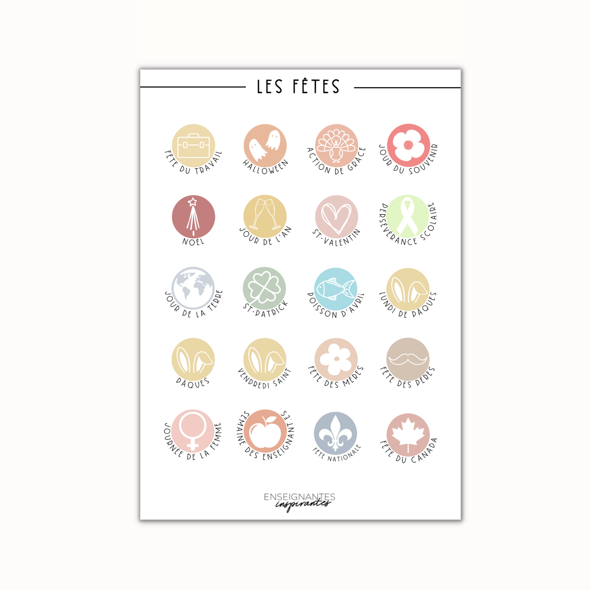 Feuille autocollants (les fêtes), 5x7 po.