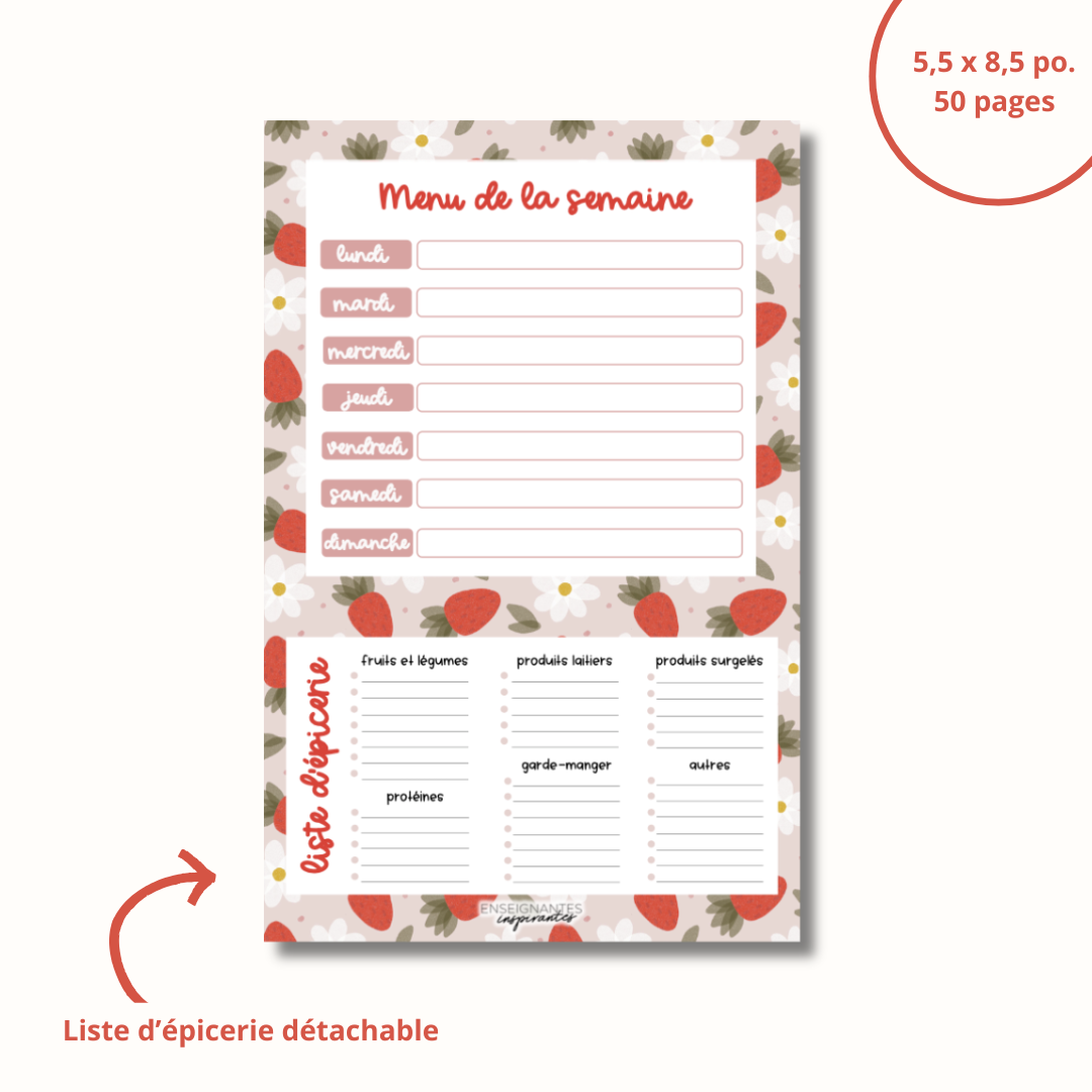 Bloc-note - menu/épicerie (Fraises)