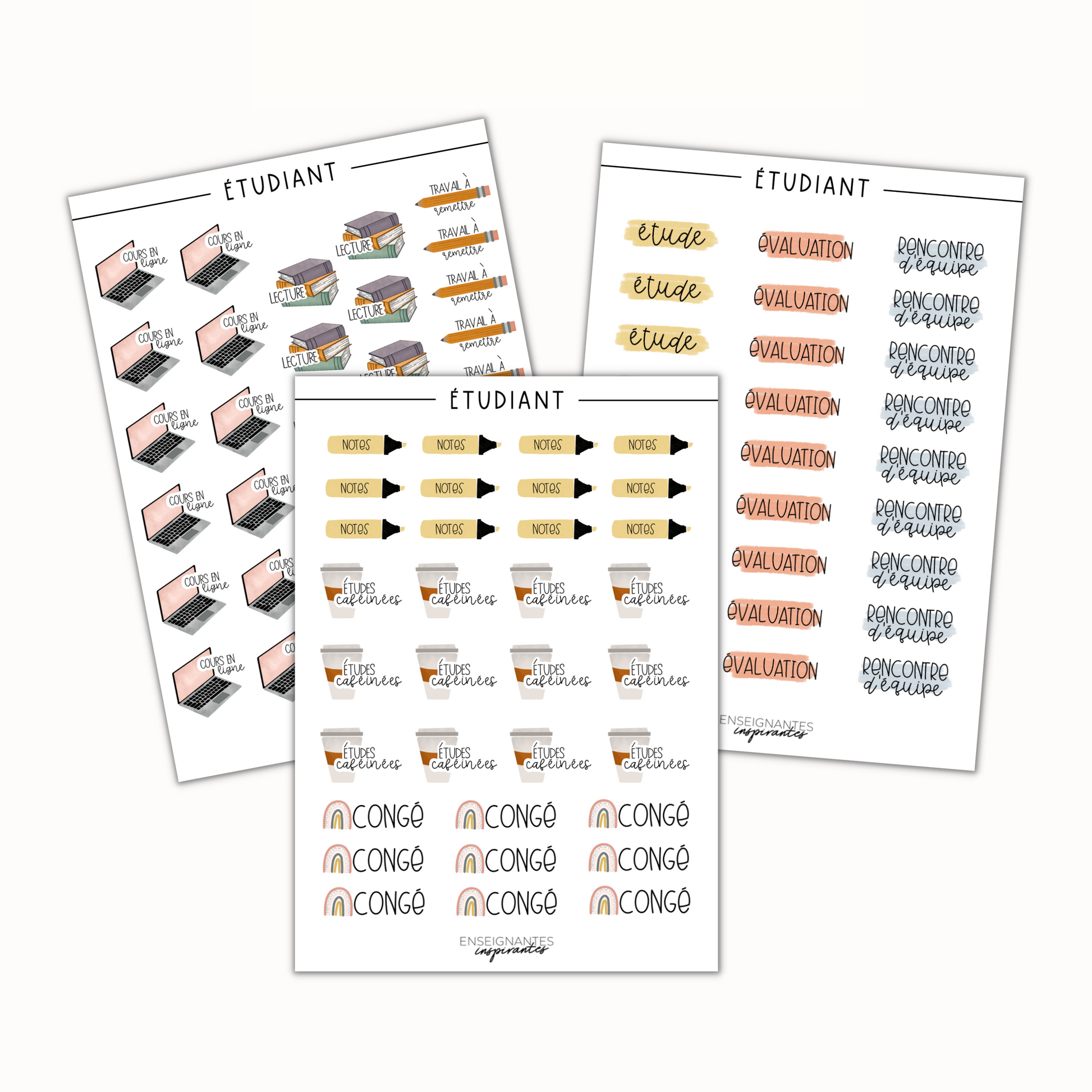 Feuilles autocollants (ensemble étudiants), 5x7 po.
