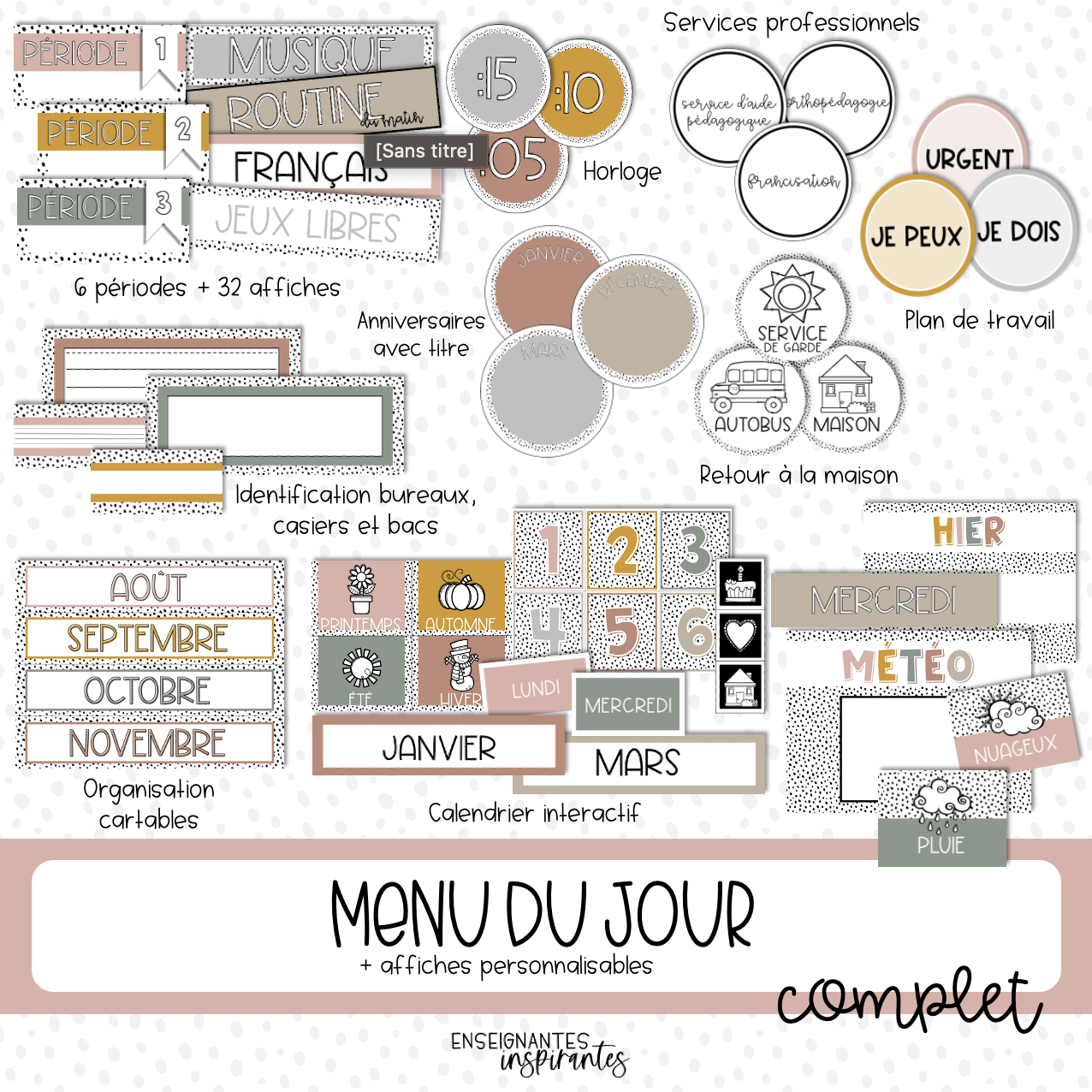 Menu du jour NUMÉRIQUE complet (à pois)