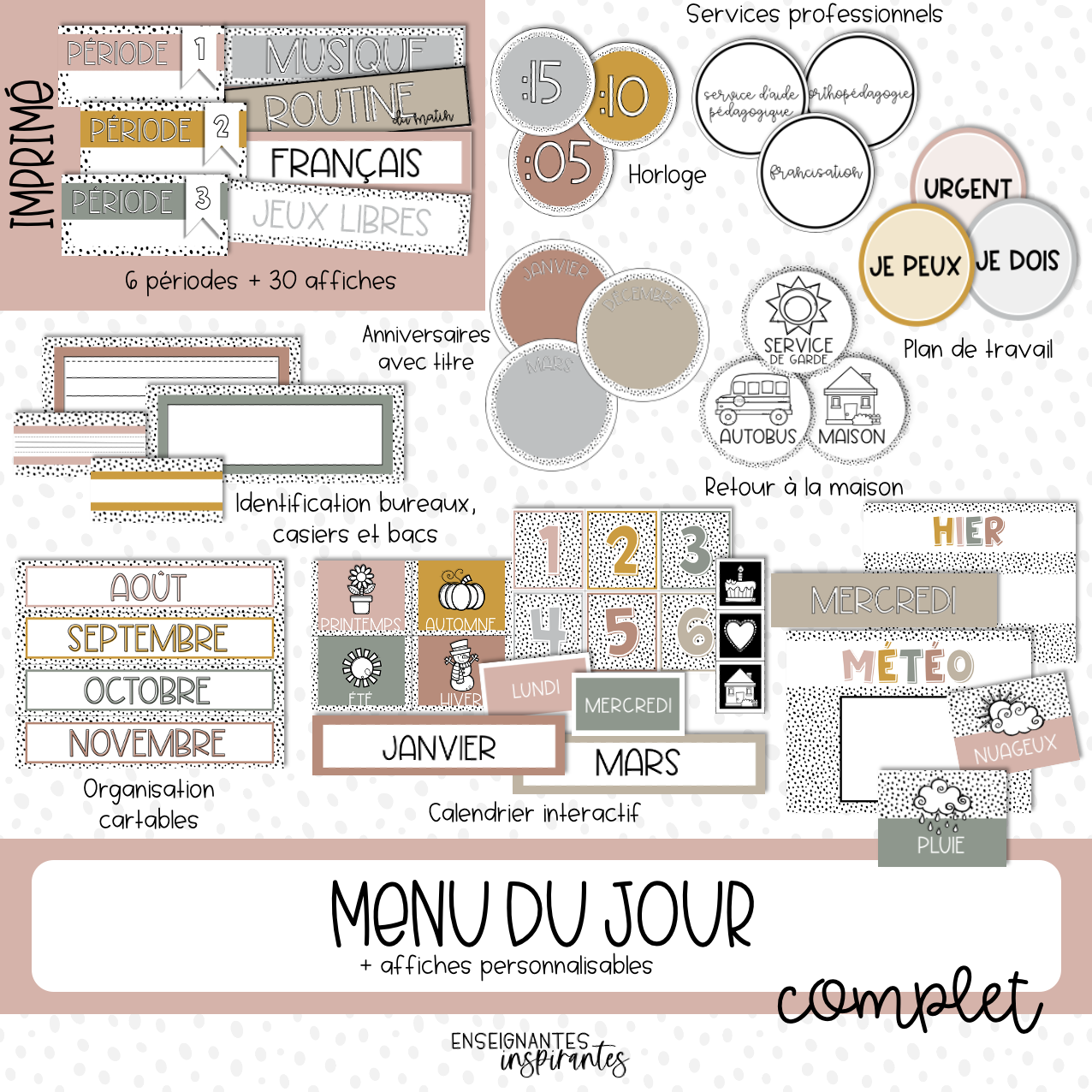 Image of PRINTED daily menu (polka dots)